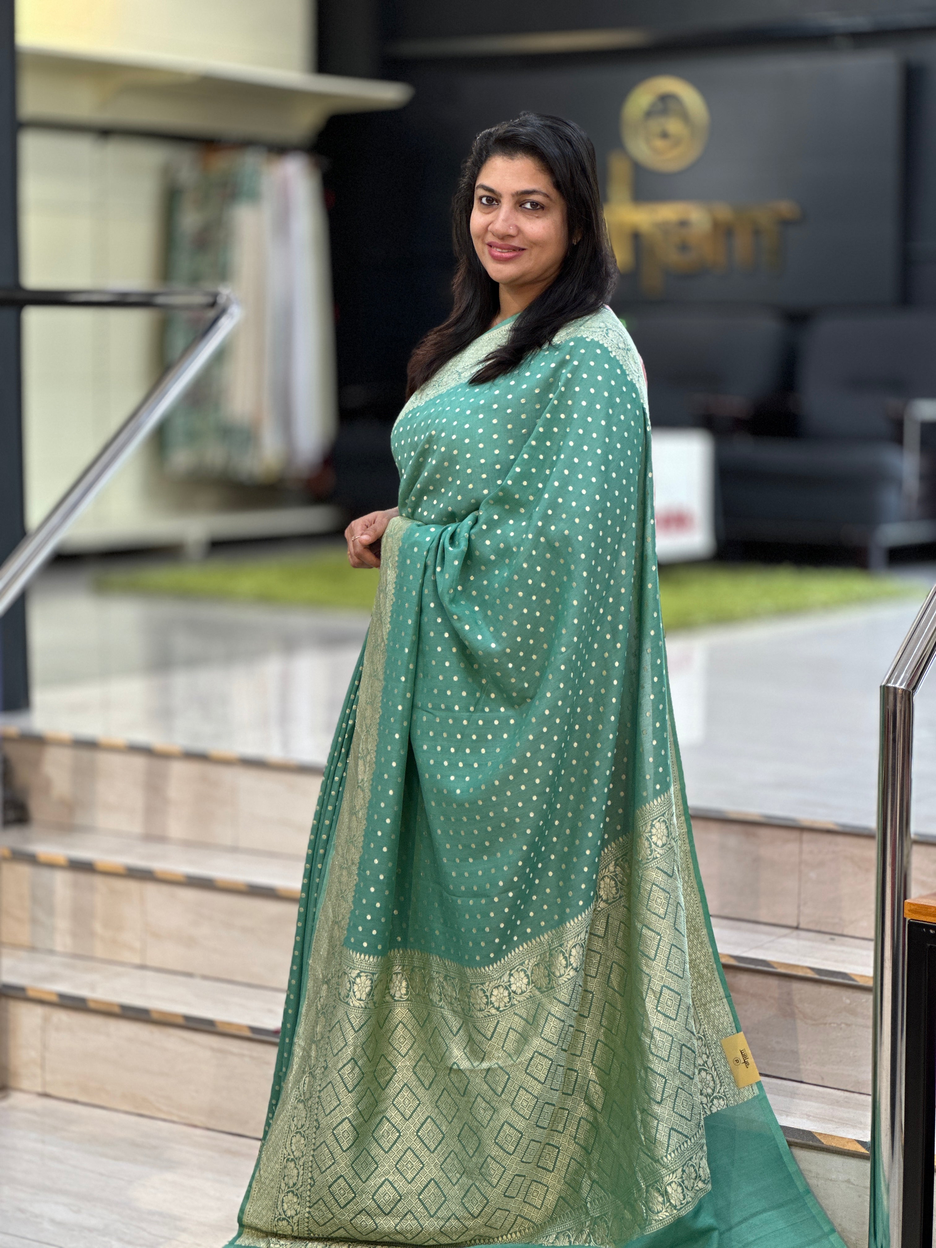 Scattered Polka Butta Detailed Tussar Georgette Banarasi Saree | FC181