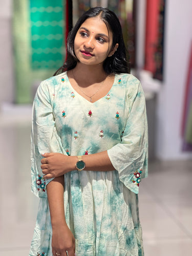 Tie & Dye With Floral embroidery Detailed Cotton Kurta | OS469