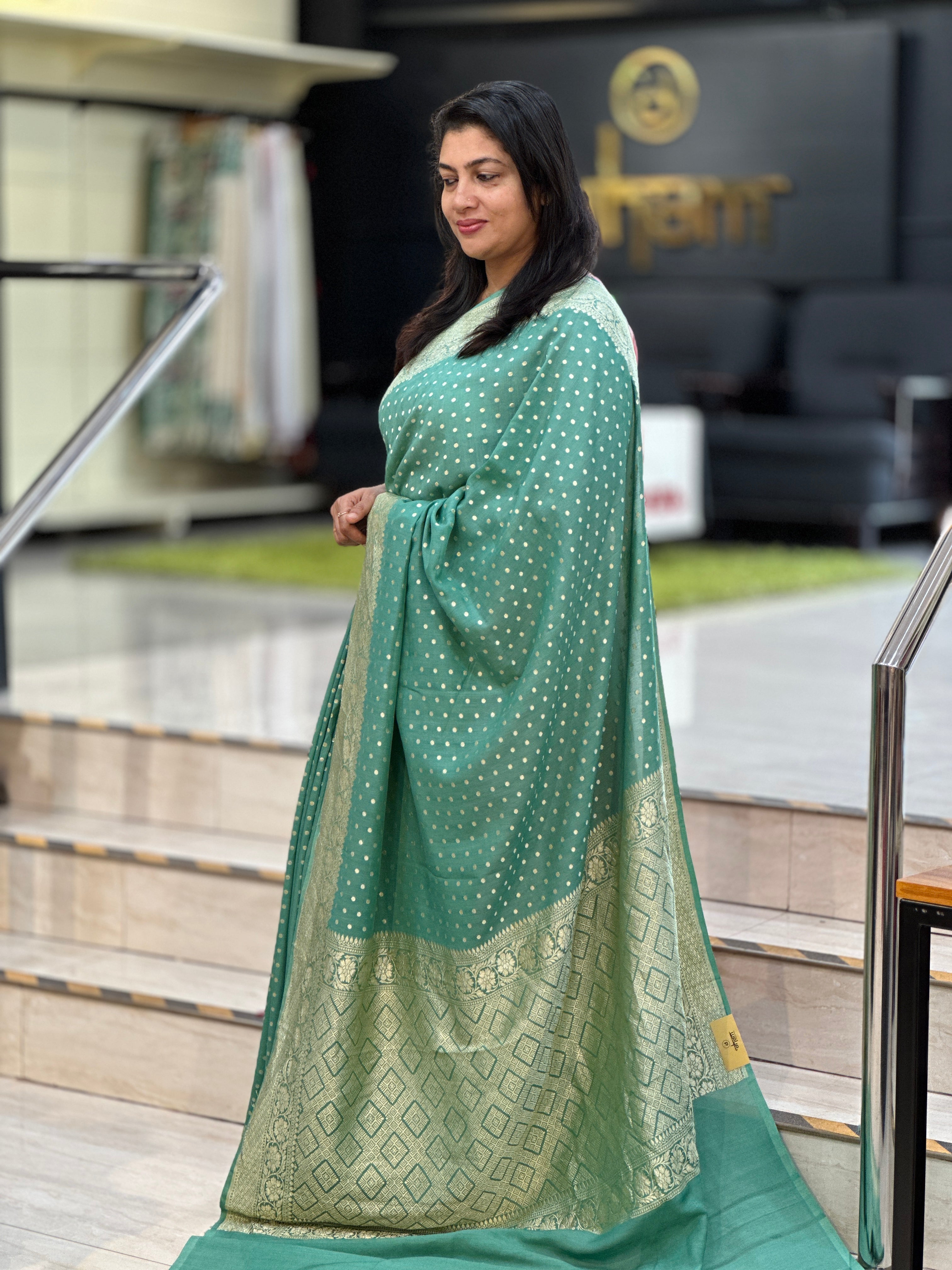 Scattered Polka Butta Detailed Tussar Georgette Banarasi Saree | FC181