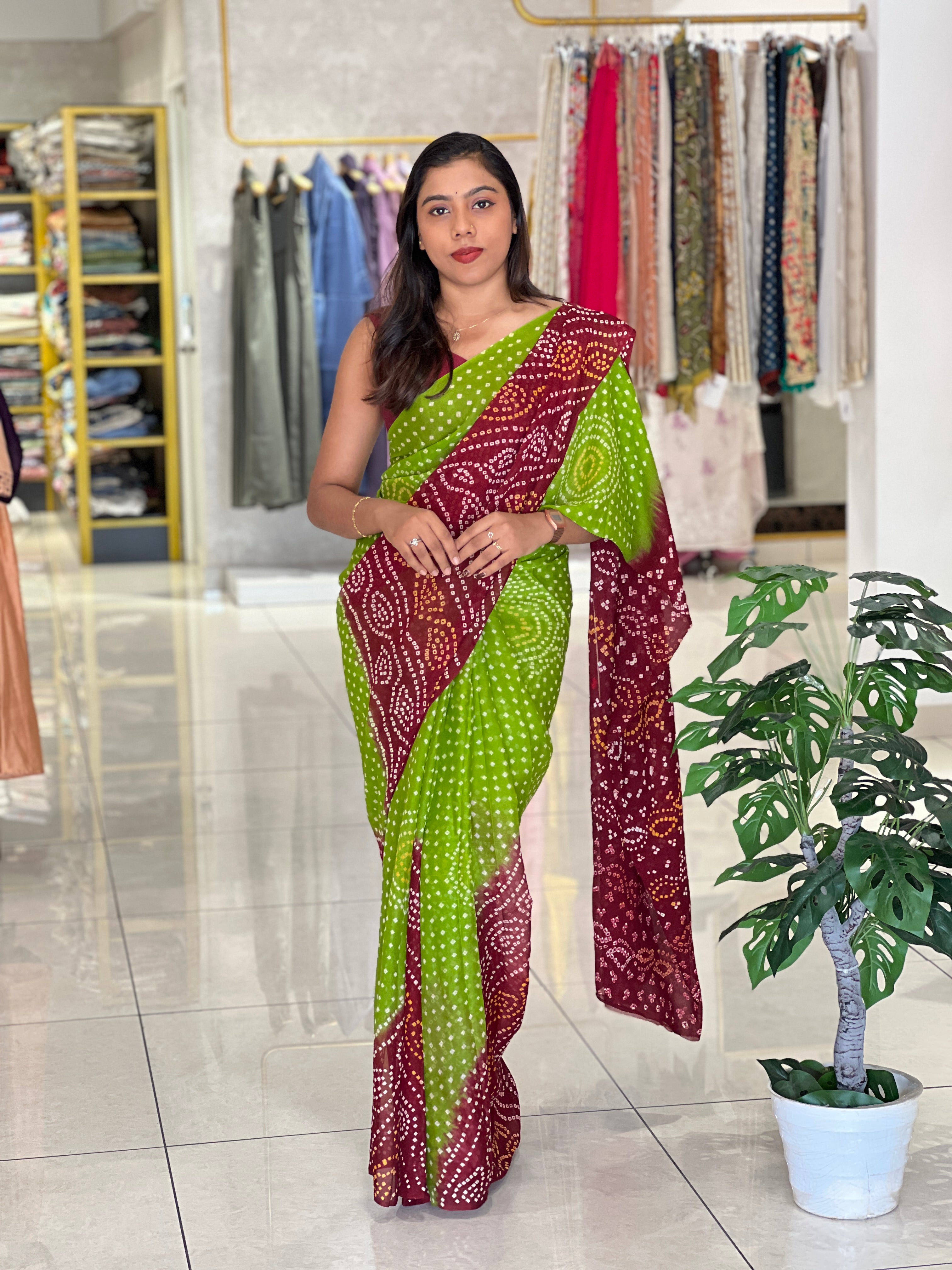 Traditional Bandhni Printed Pure Georgette Saree | MSB140