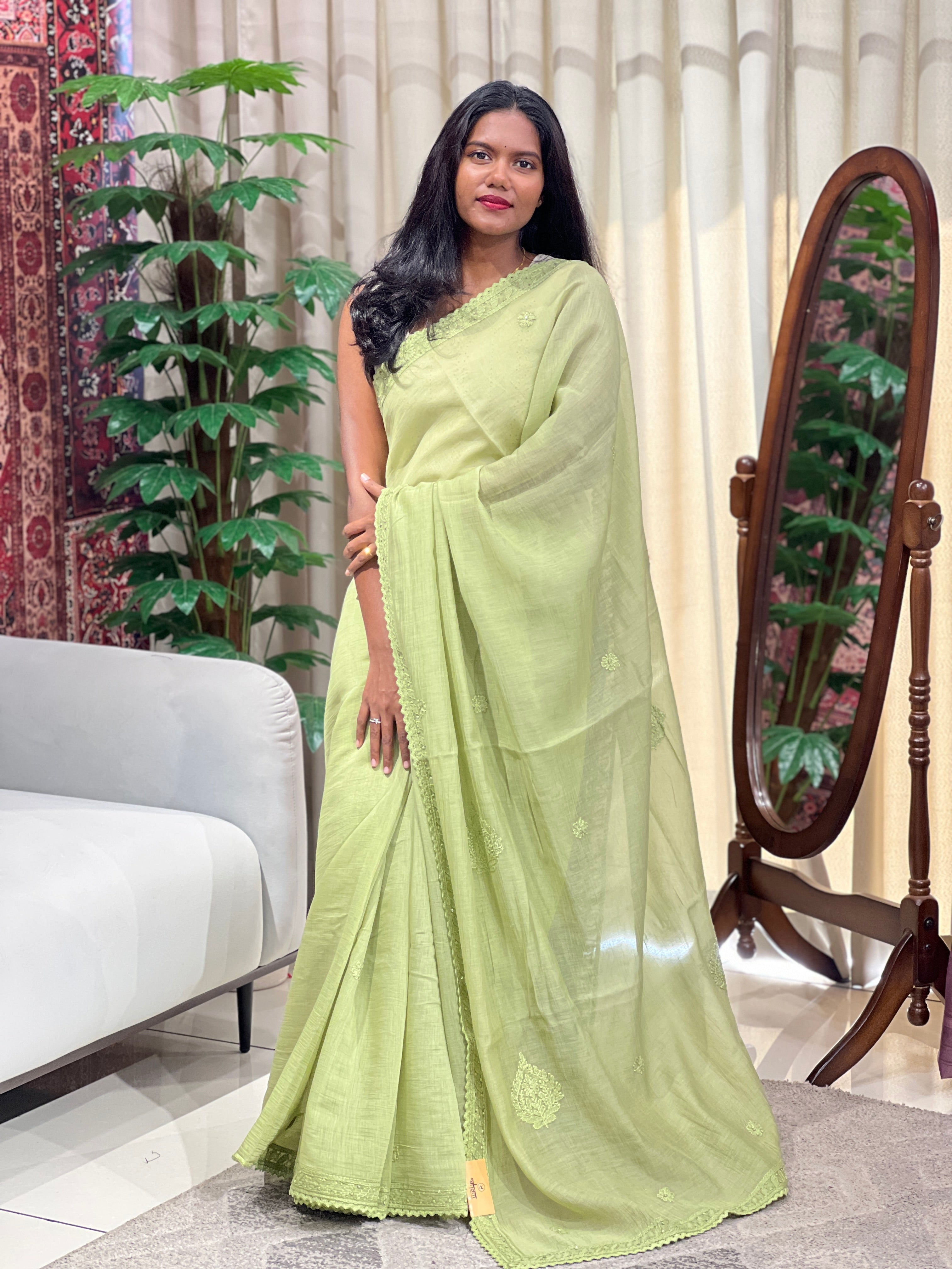 Chikankari Work Detailed Pure Cotton Saree | GMA184