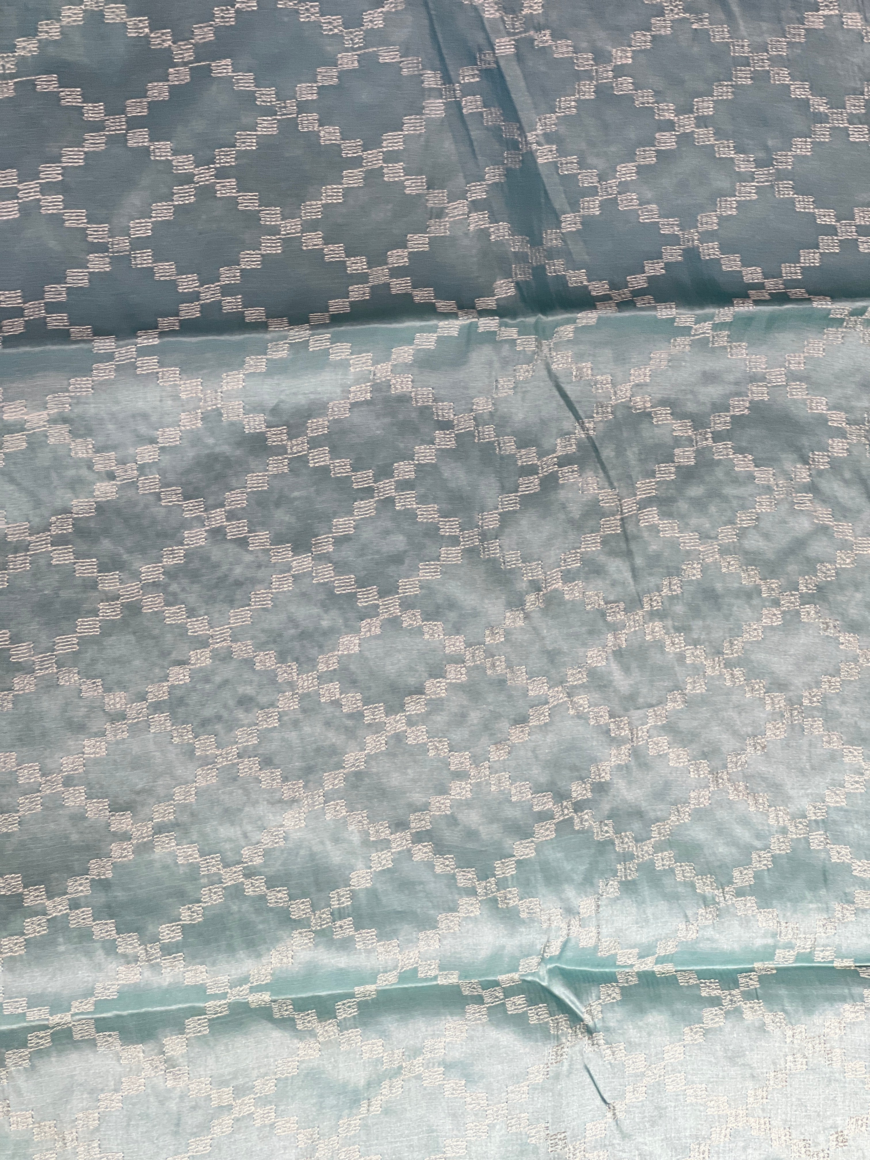 Machine Embroidery Geometric Patterned Tussar Finish Saree | SUN366