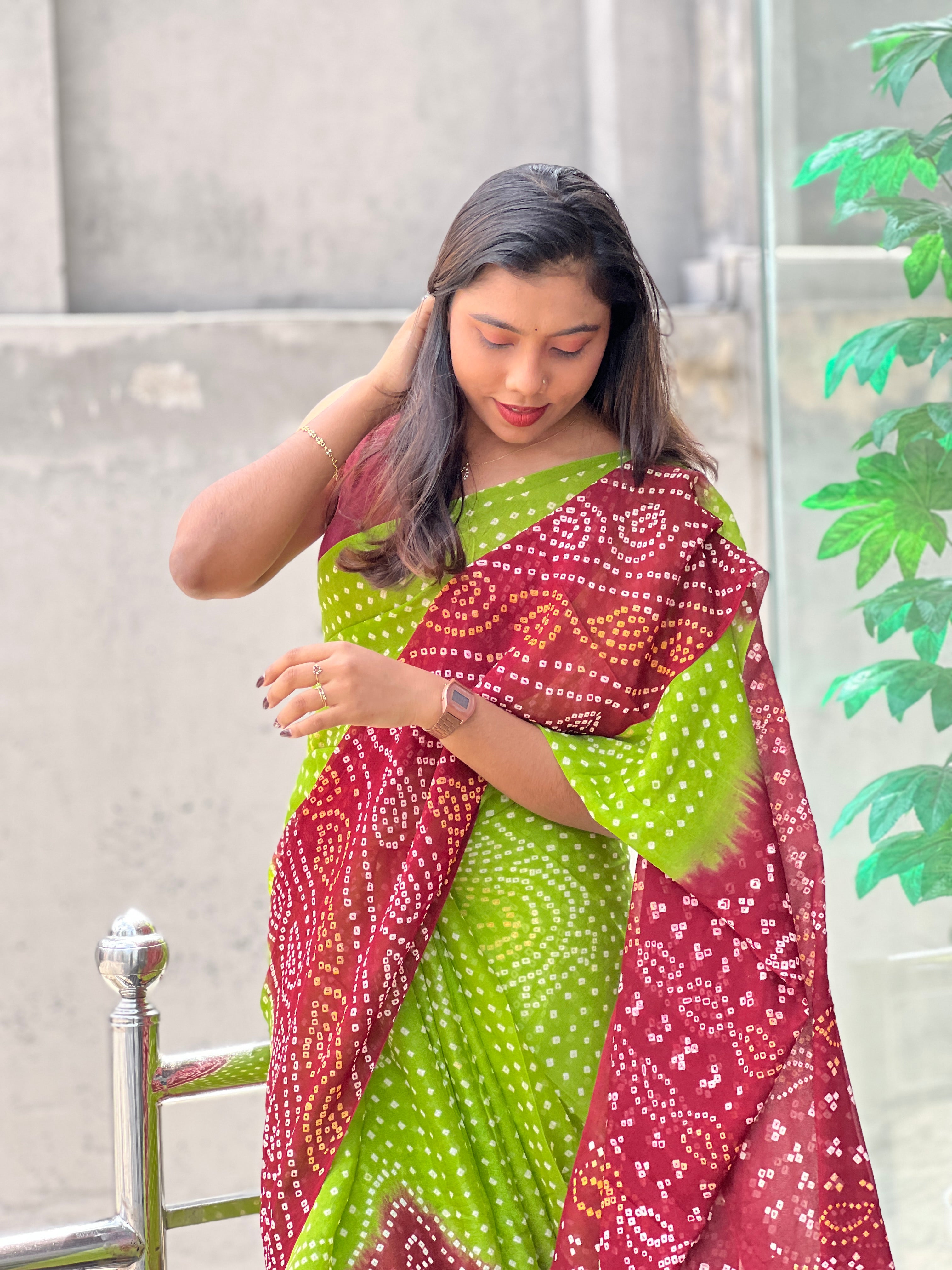 Traditional Bandhni Printed Pure Georgette Saree | MSB140