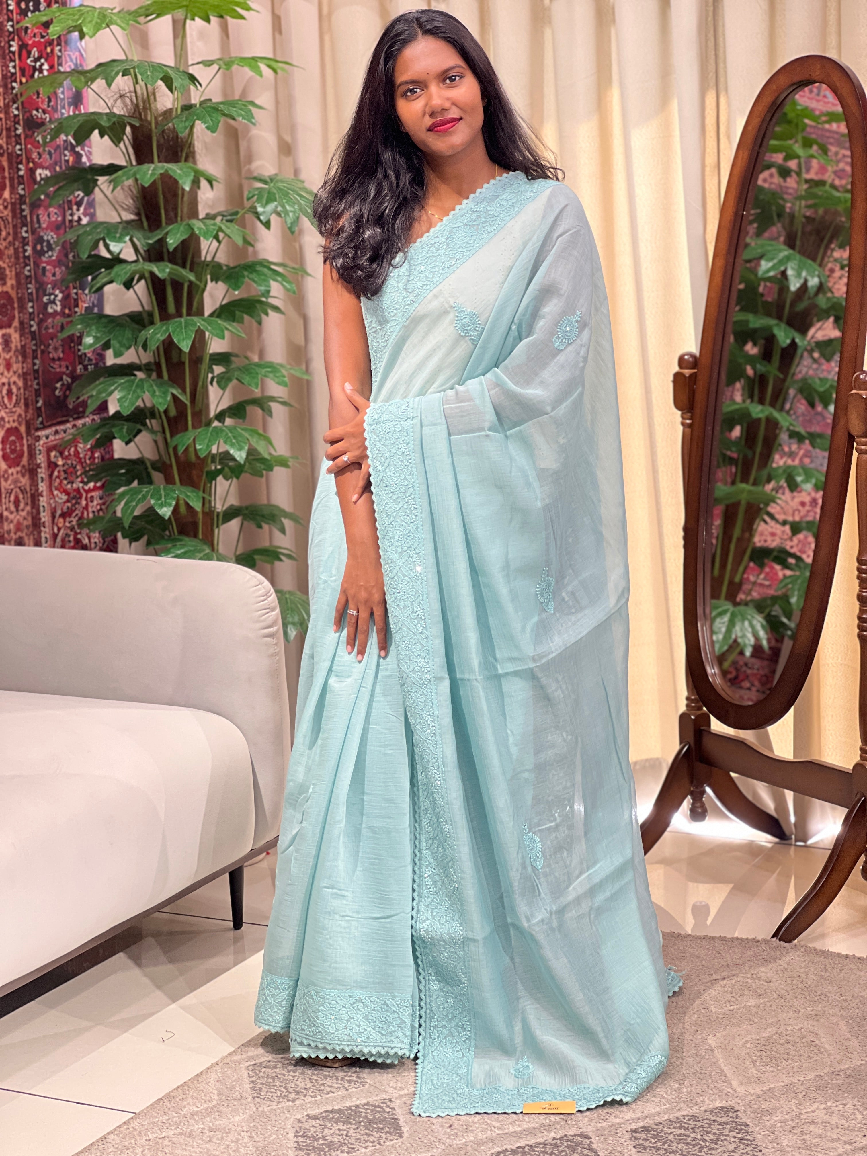 Chikankari Work Detailed Pure Cotton Saree | GMA176