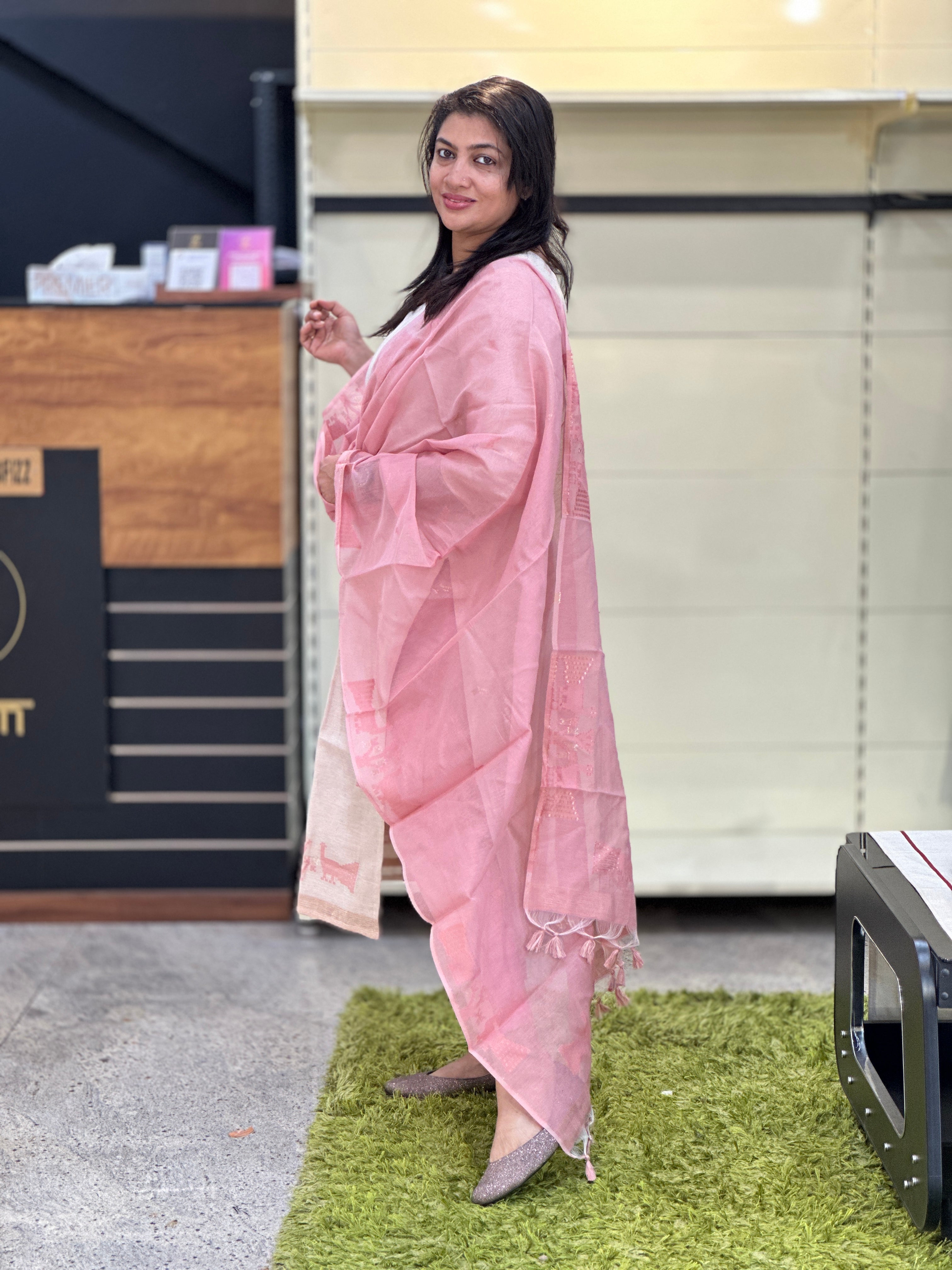 Jamdani Woven Chanderi-Linen Finish Unstitched Salwar Set | SSN463