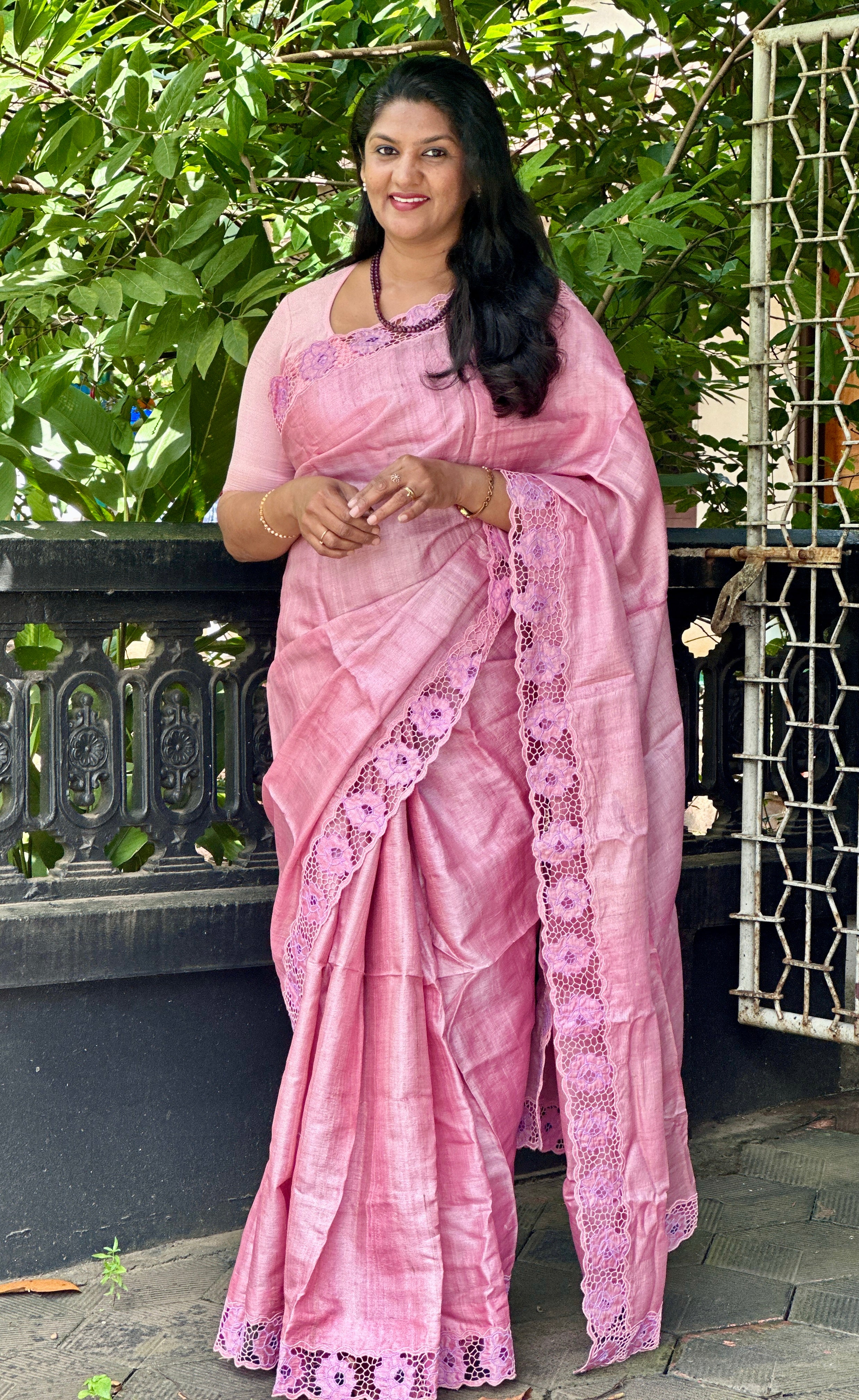 Twine Cut Work With Floral Embroidery Detailed Tussar Silk Saree | TC407