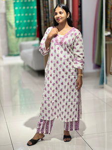 Floral Print With Embroidery Highlighted Cotton Kurta top & Bottom Set | OS472