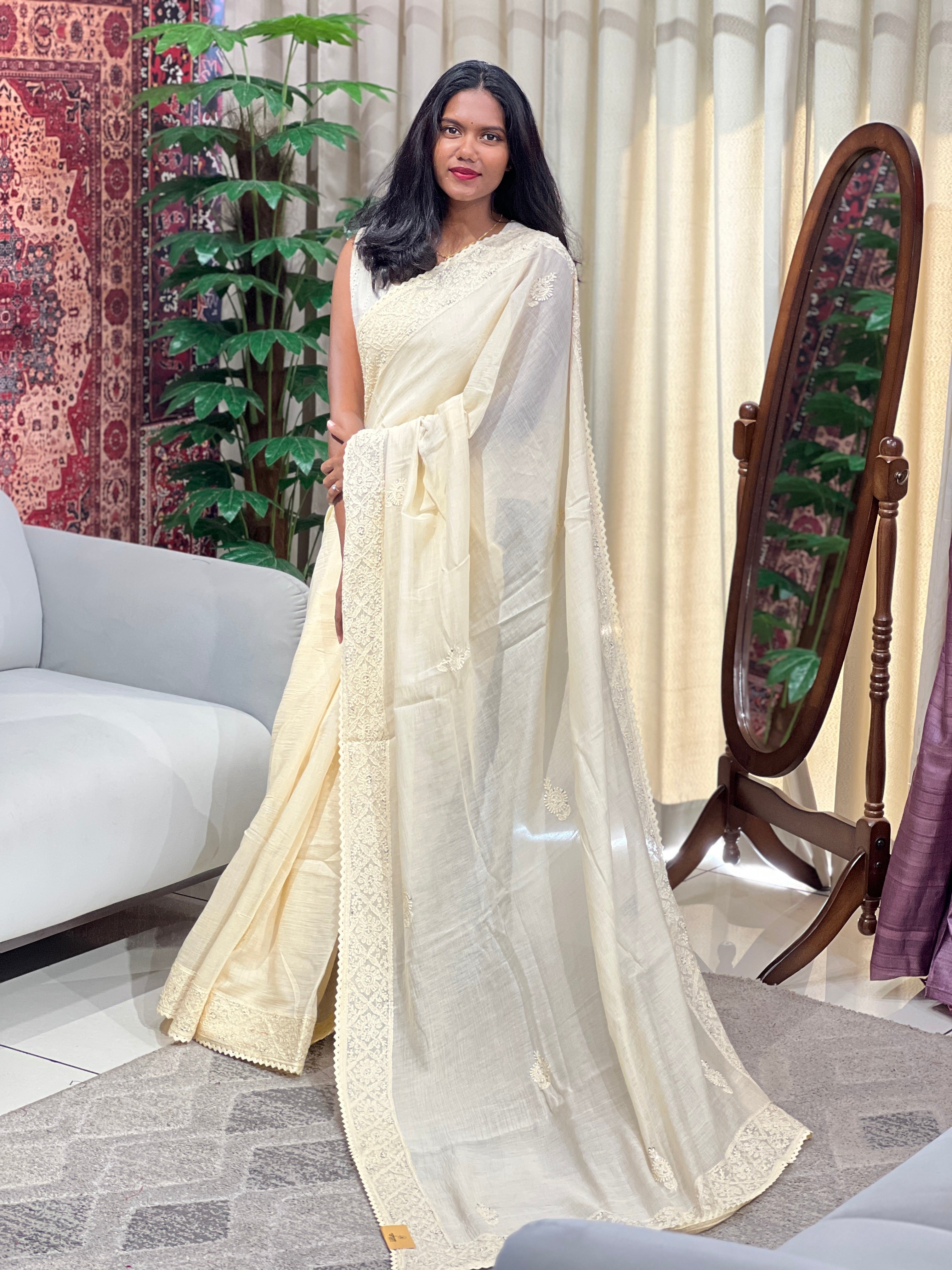 Chikankari Work Detailed Pure Cotton Saree | GMA179