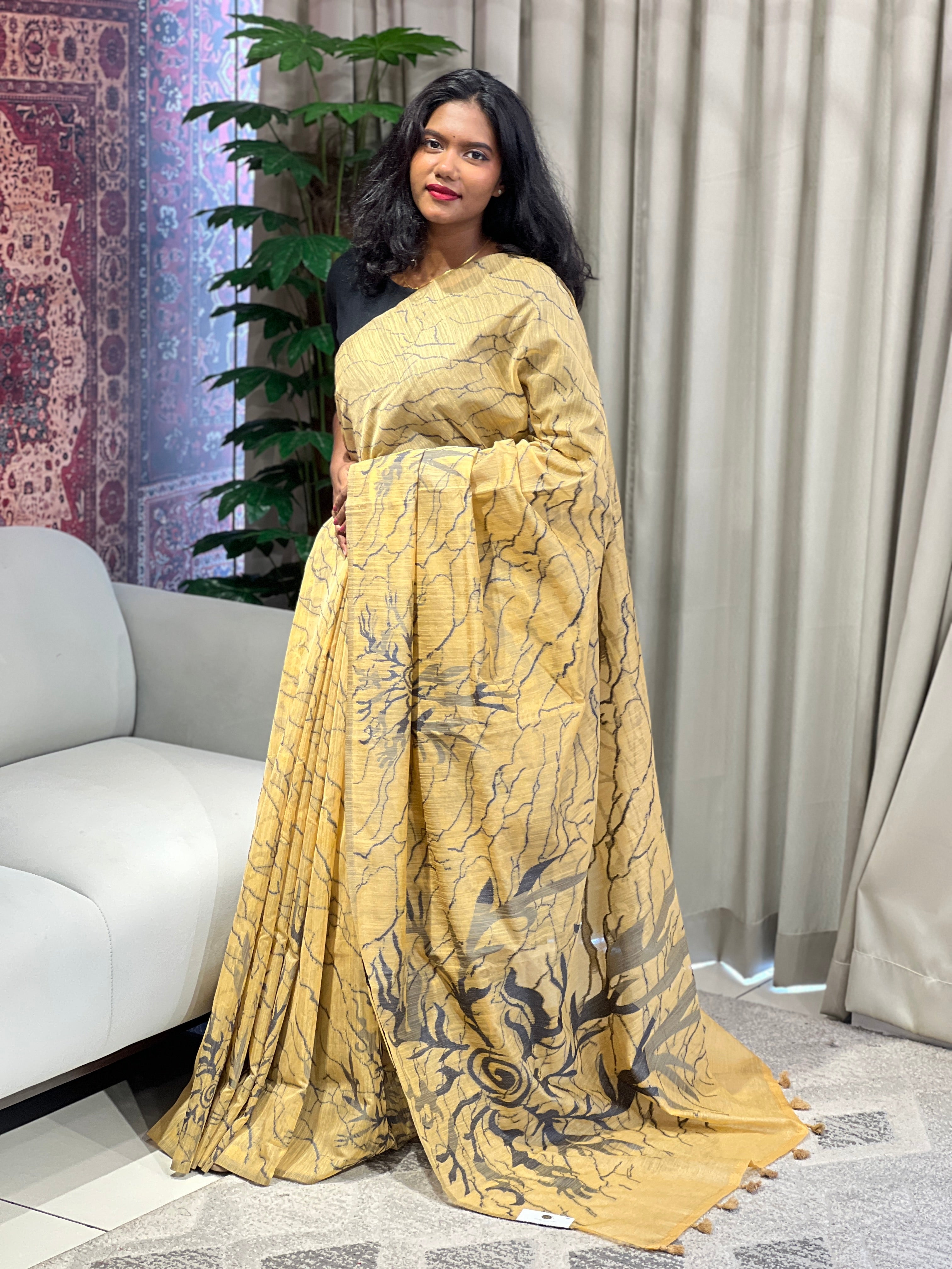 Thread Woven Jute Finish Saree | YNG998