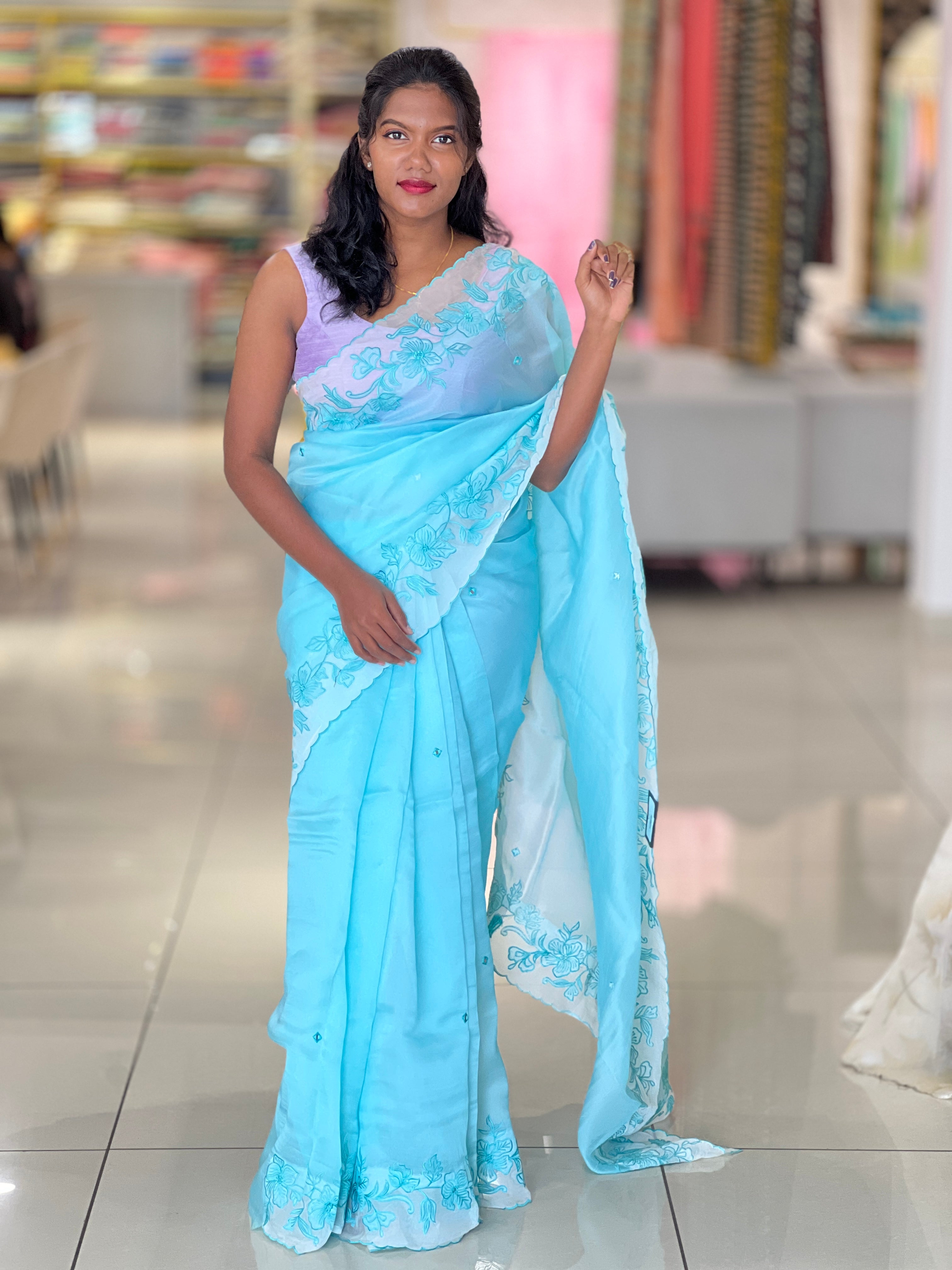 Machine Embroidery Detailed Organza Saree | SBS1378