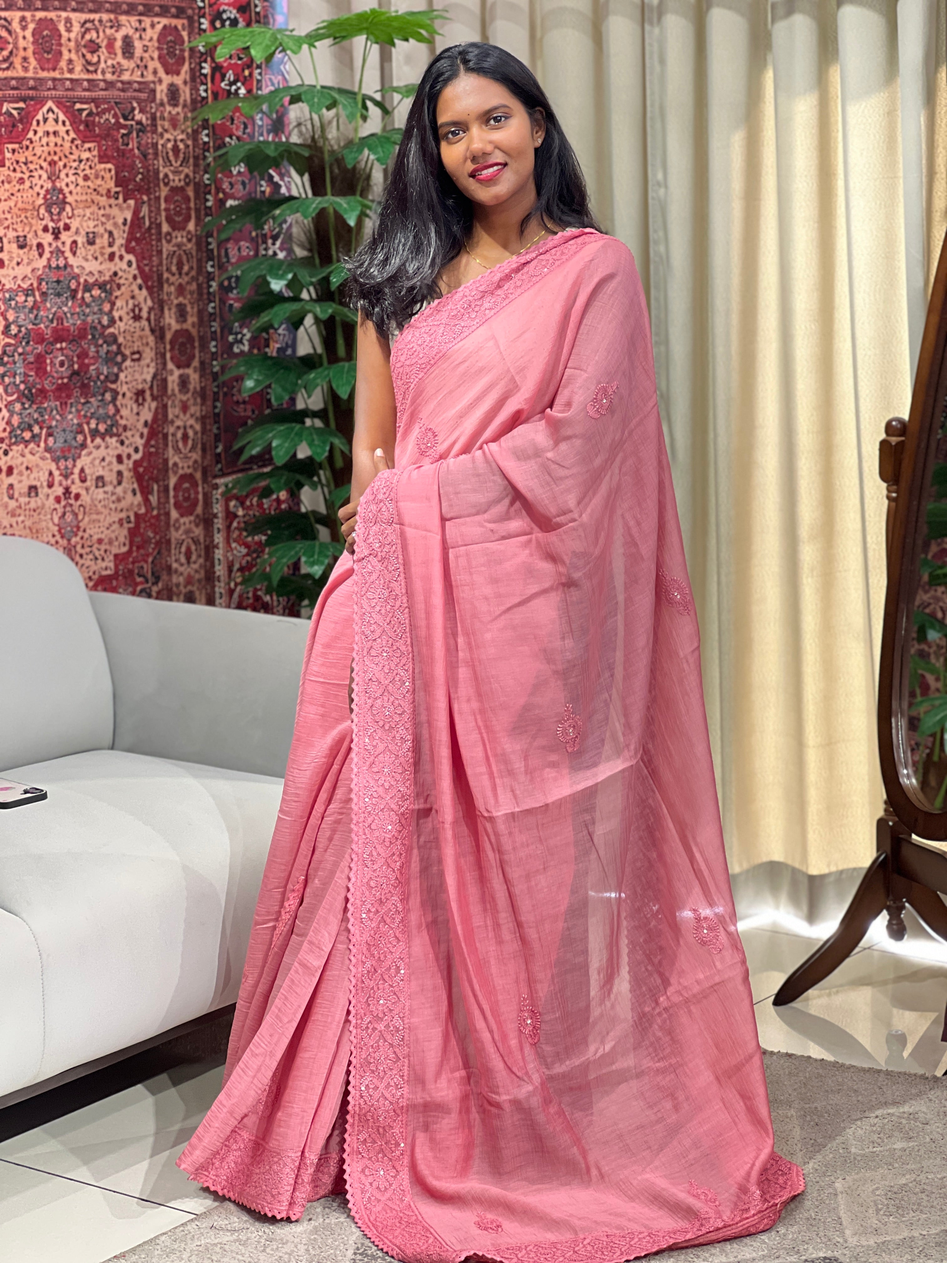 Chikankari Work Detailed Pure Cotton Saree | GMA177