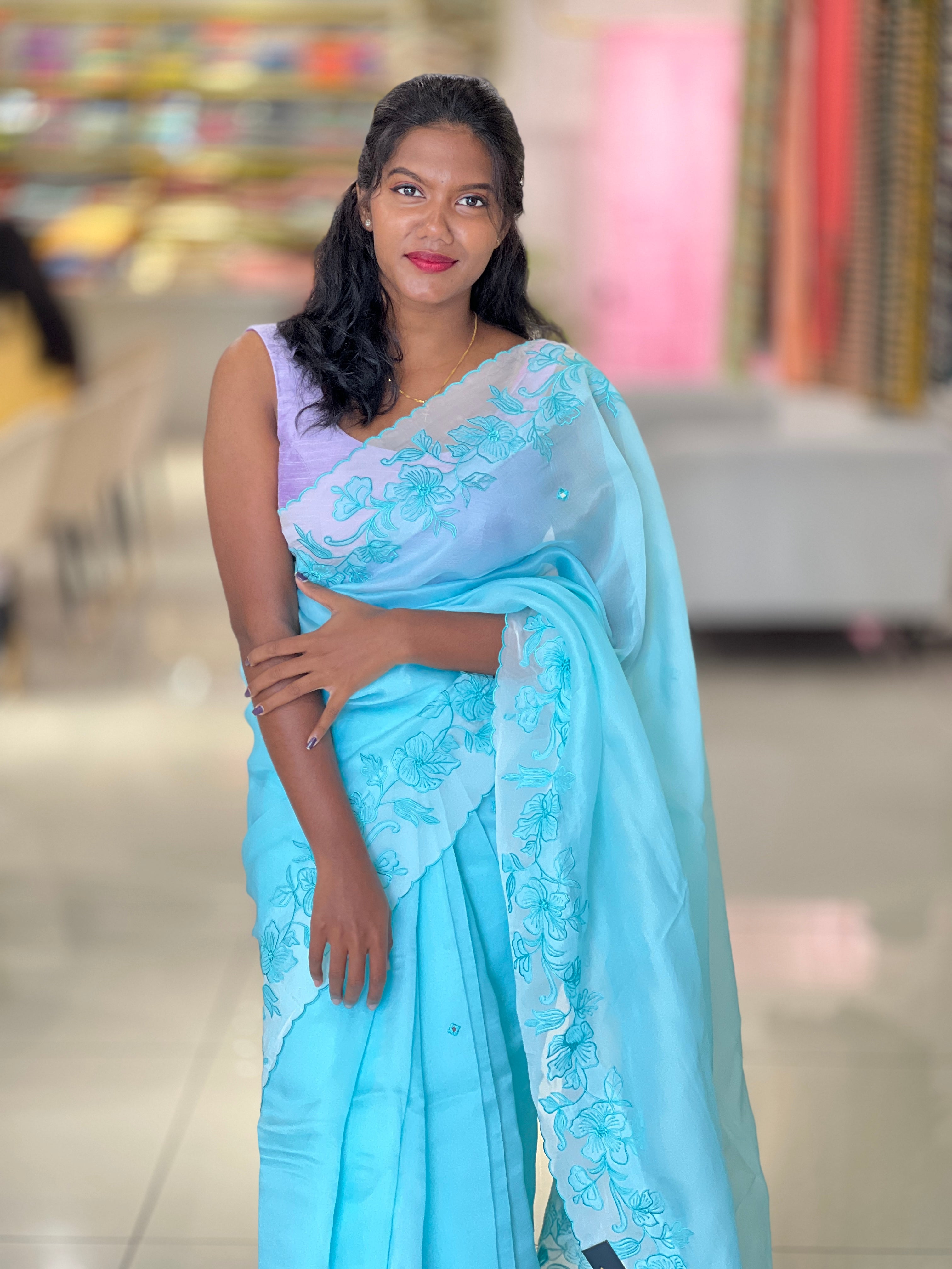 Machine Embroidery Detailed Organza Saree | SBS1378