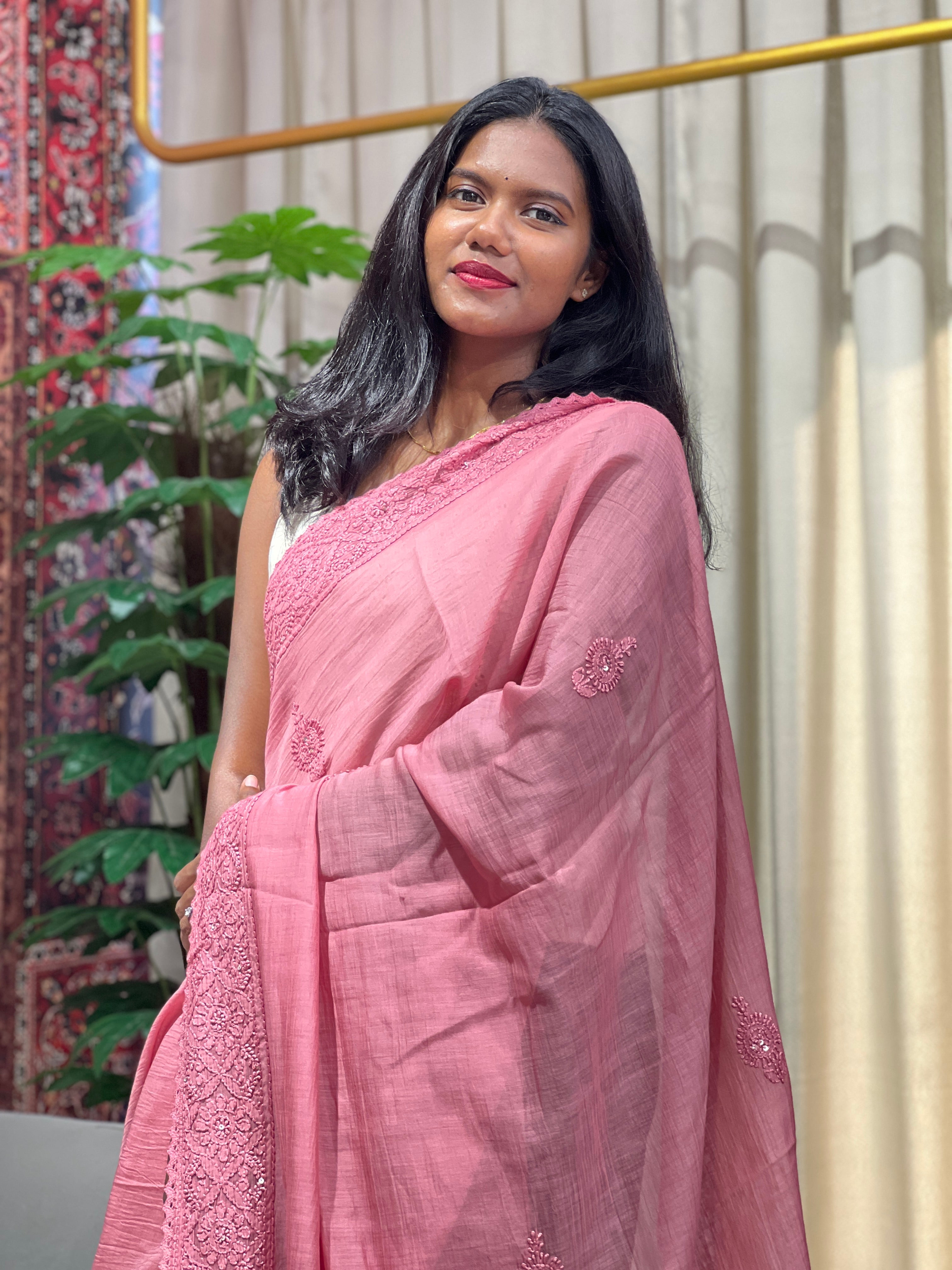 Chikankari Work Detailed Pure Cotton Saree | GMA177