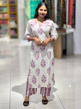 Block Print With Embroidery Highlighted Cotton Kurta Top & Bottom Set | OS471