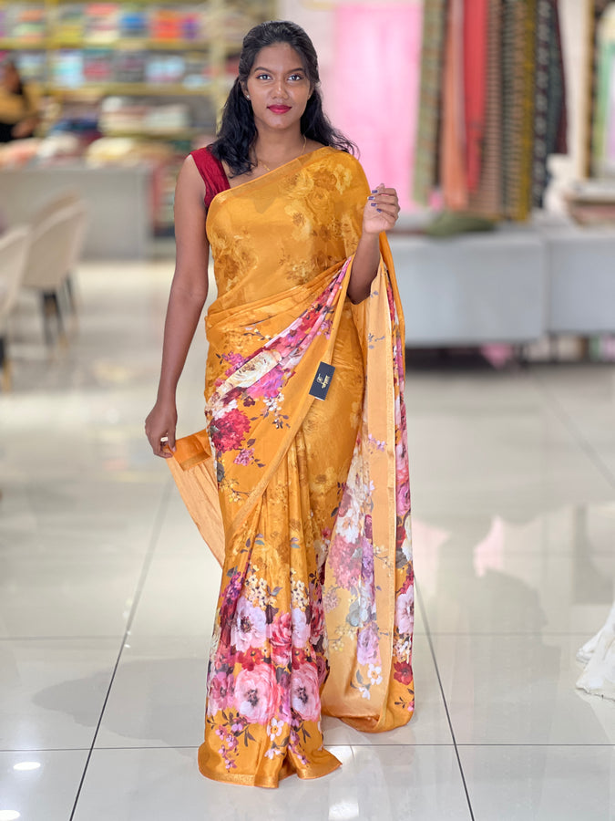 Floral Printed Chinon Saree | SSN358