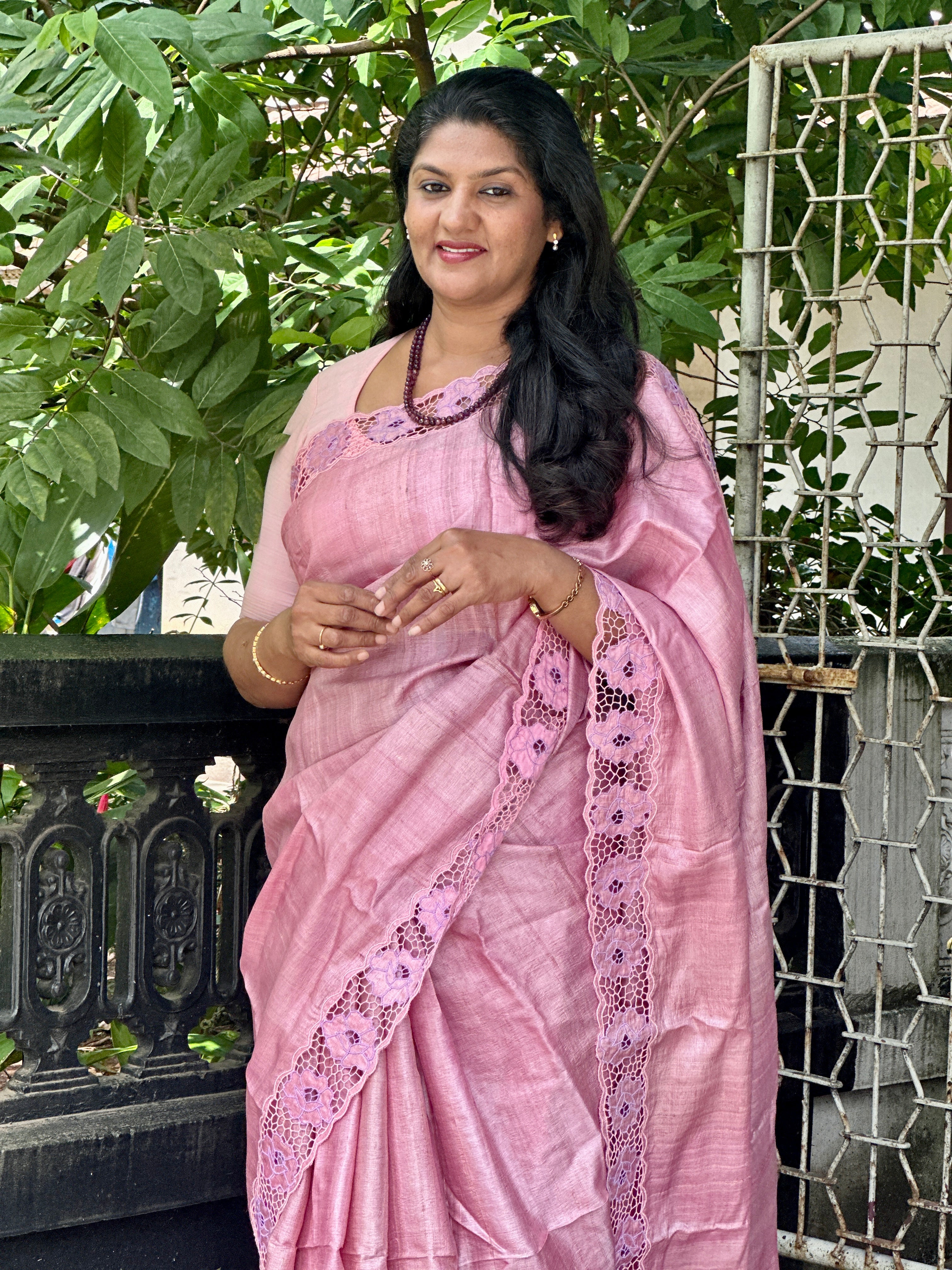 Twine Cut Work With Floral Embroidery Detailed Tussar Silk Saree | TC407