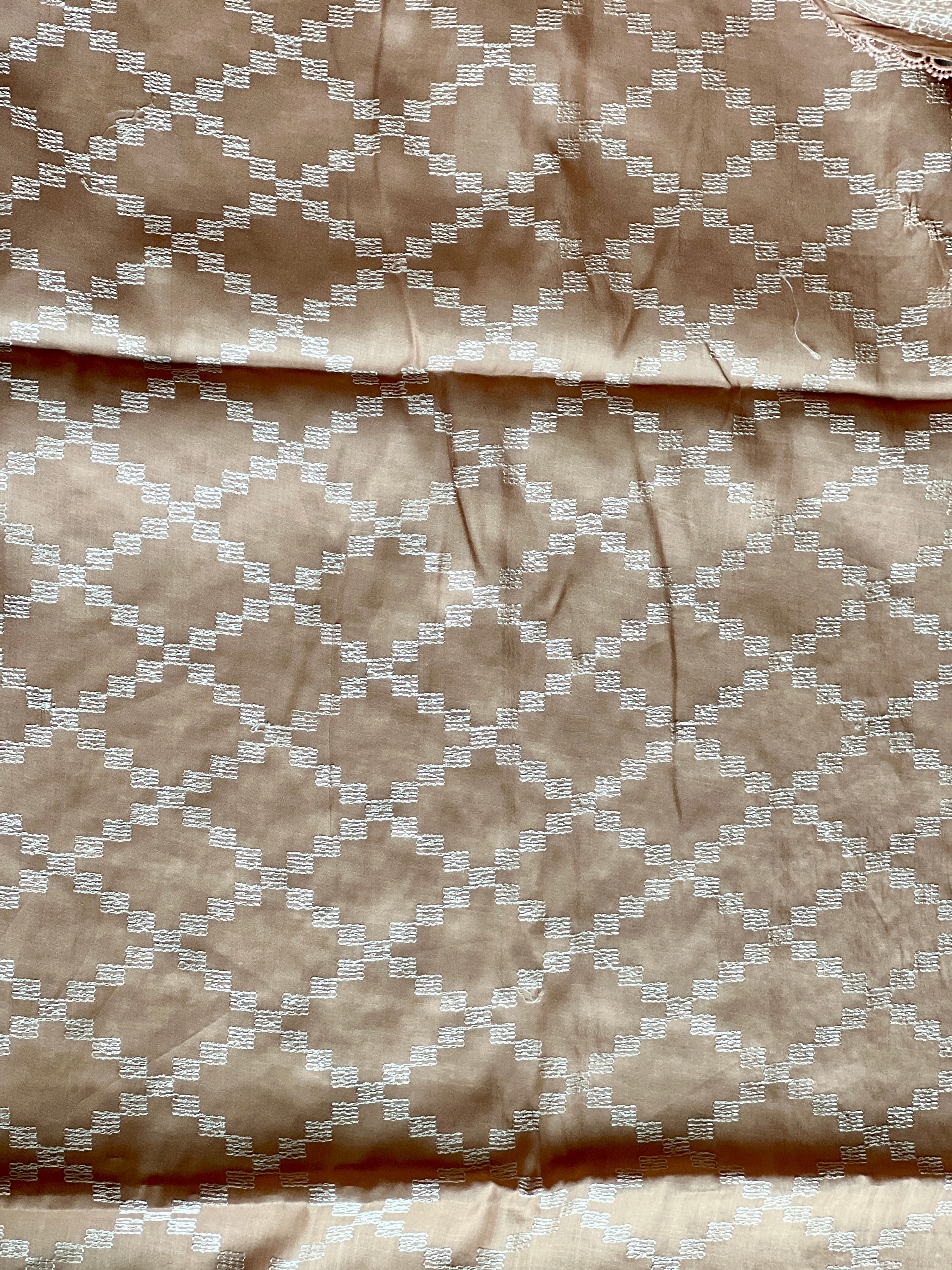 Machine Embroidery Geometric Patterned Tussar Finish Saree | SUN370