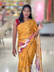 Floral Printed Chinon Saree | SSN358