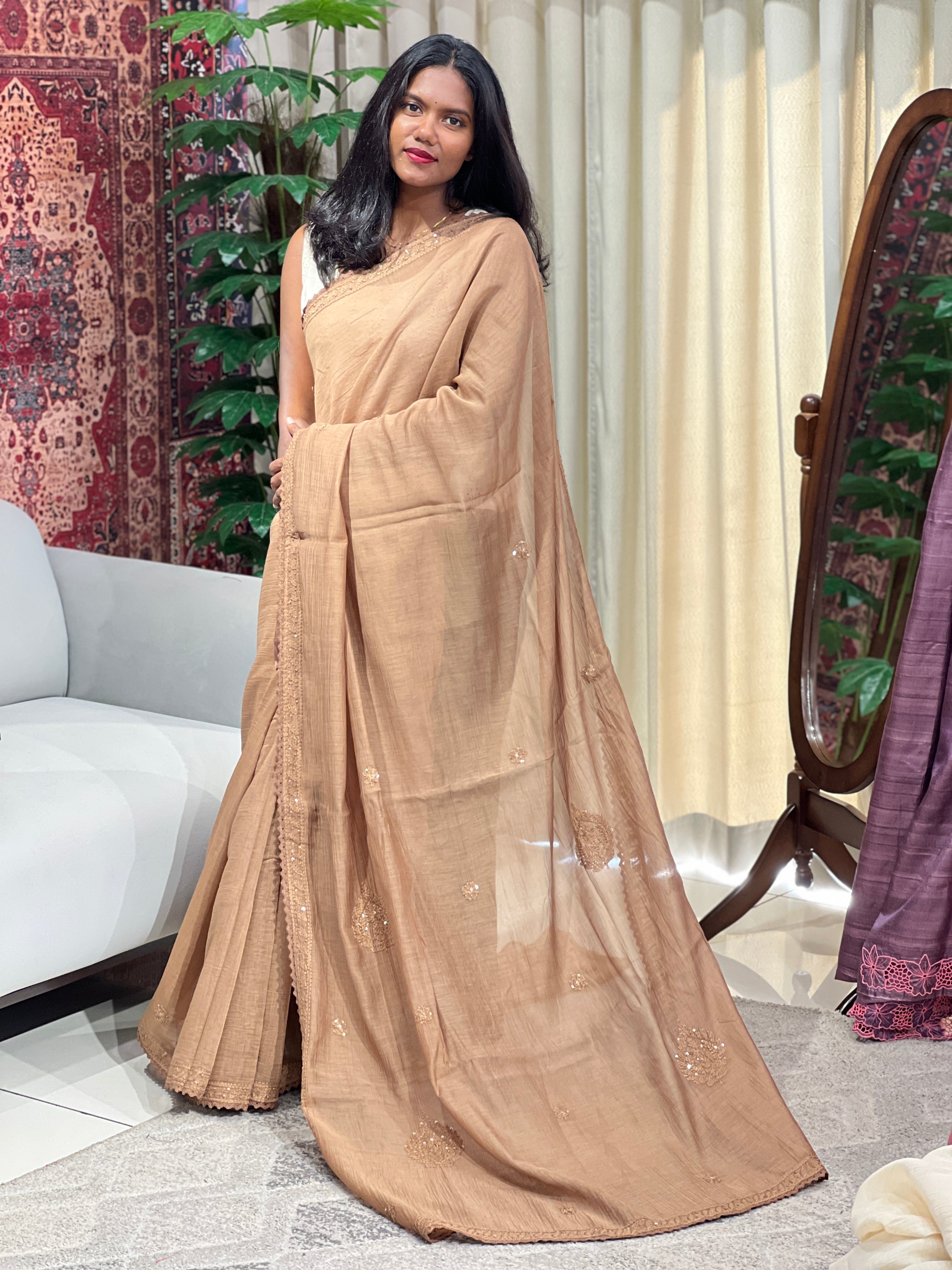 Chikankari Work Detailed Pure Cotton Saree | GMA183
