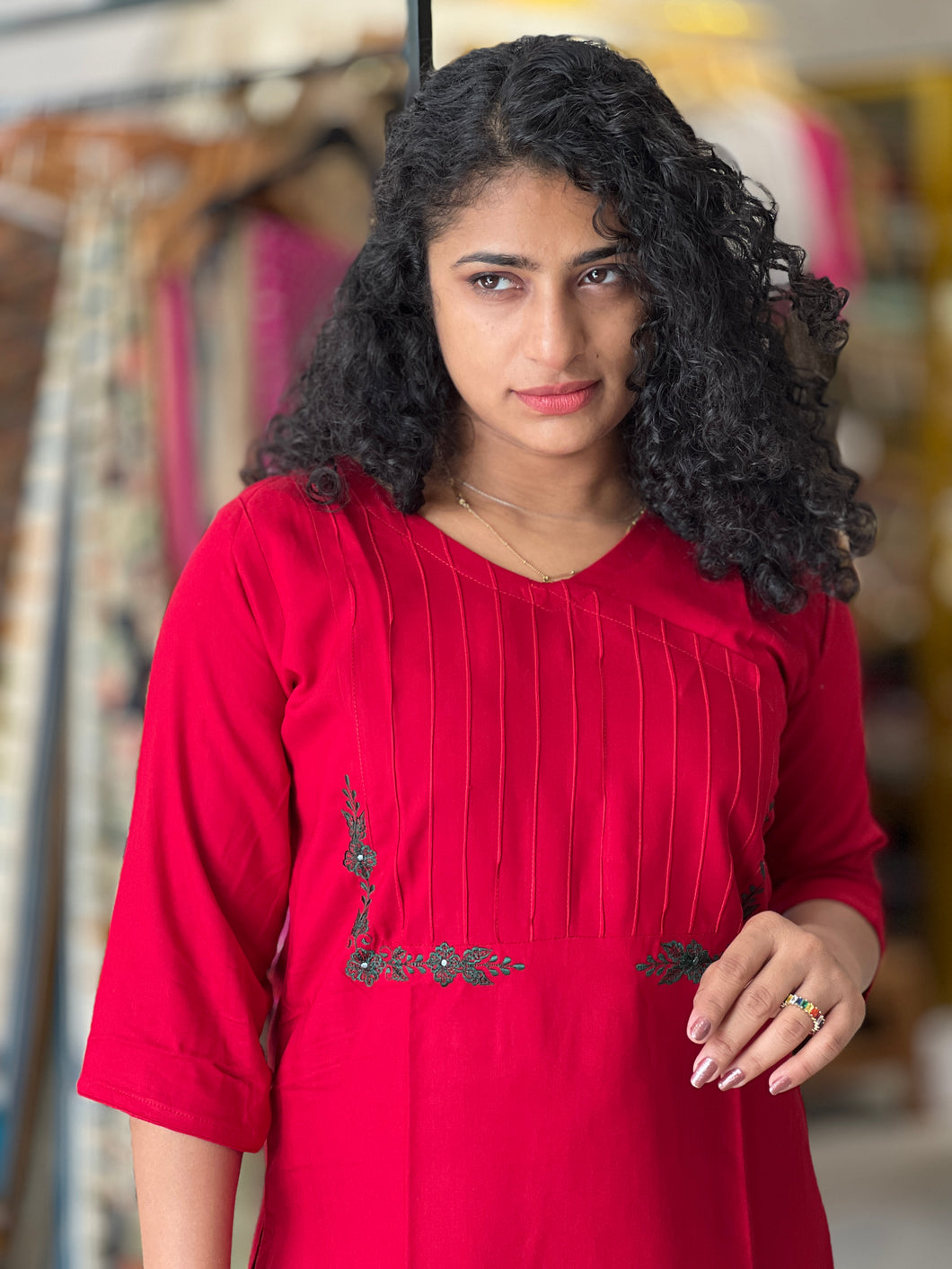 Machine Embroidery Detailed Cotton Kurta | AJT114