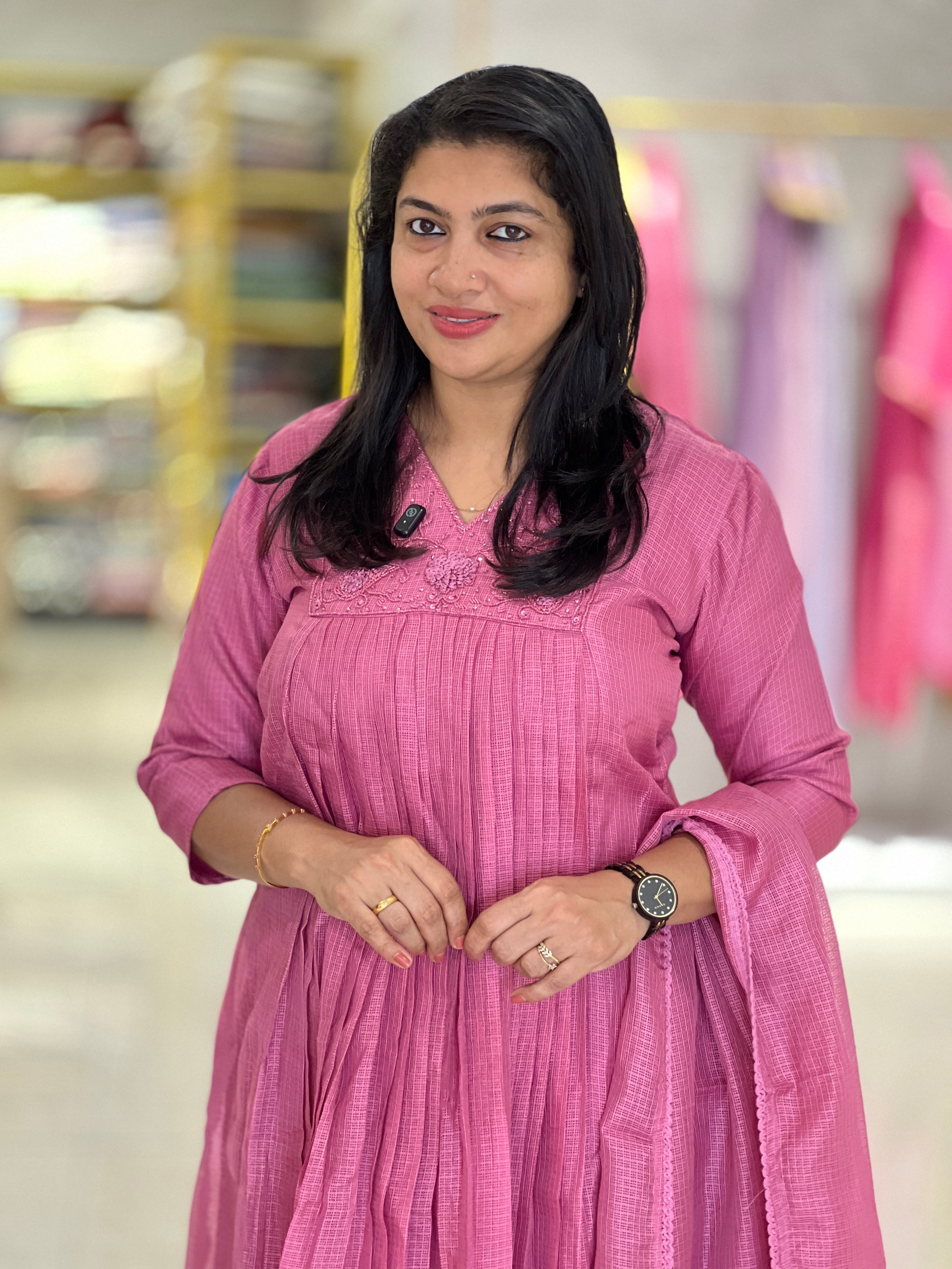 Handwork Detailed Silky Kota Kurta Set | SLM179