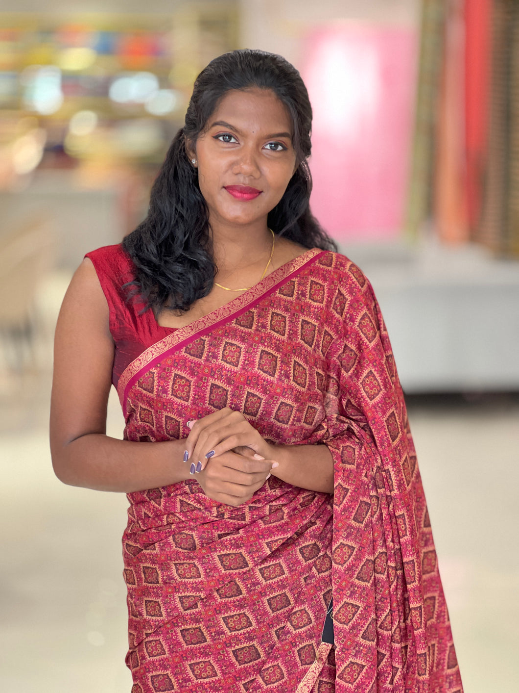 Printed Chinon Saree | SSN360