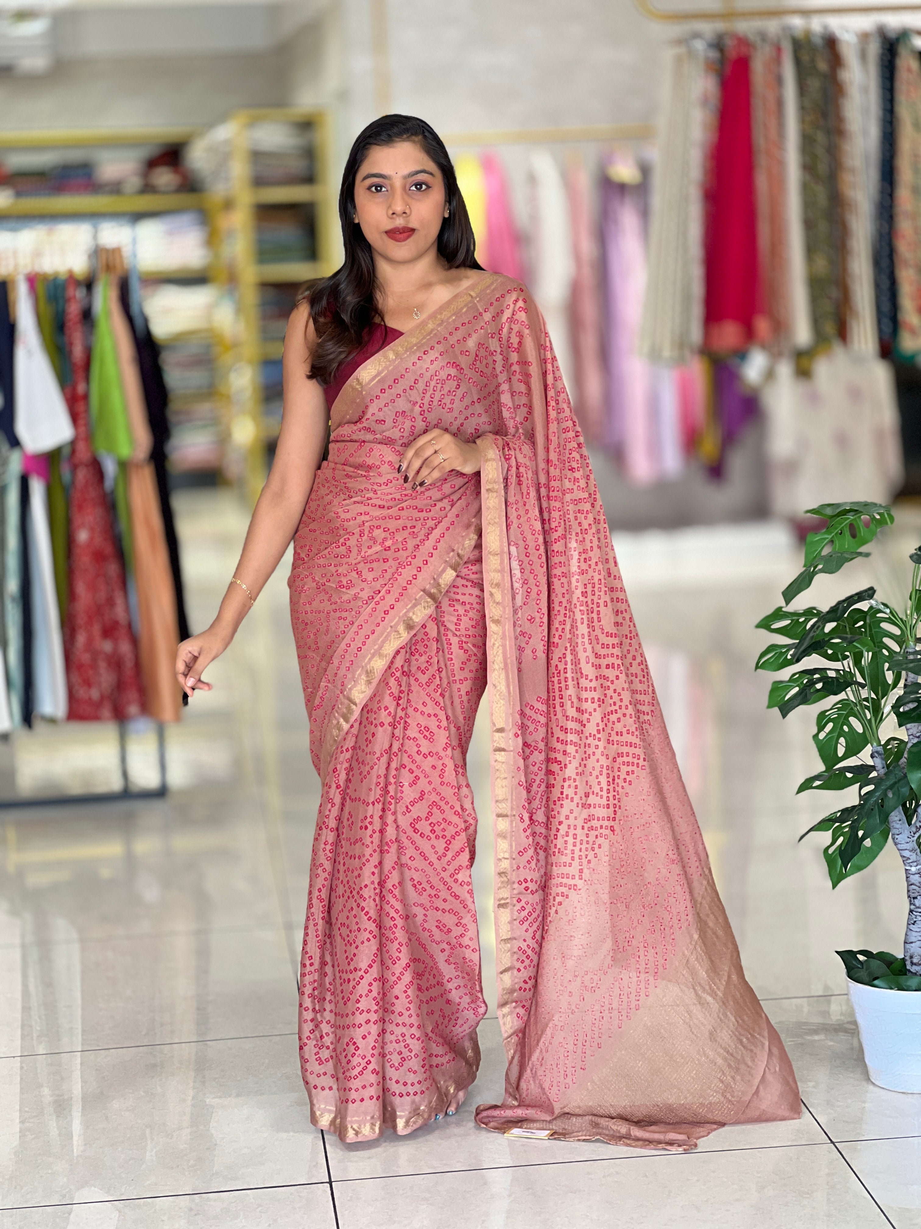 Traditional Hand-done Bandhni Printed Pure Georgette Saree | MSB132