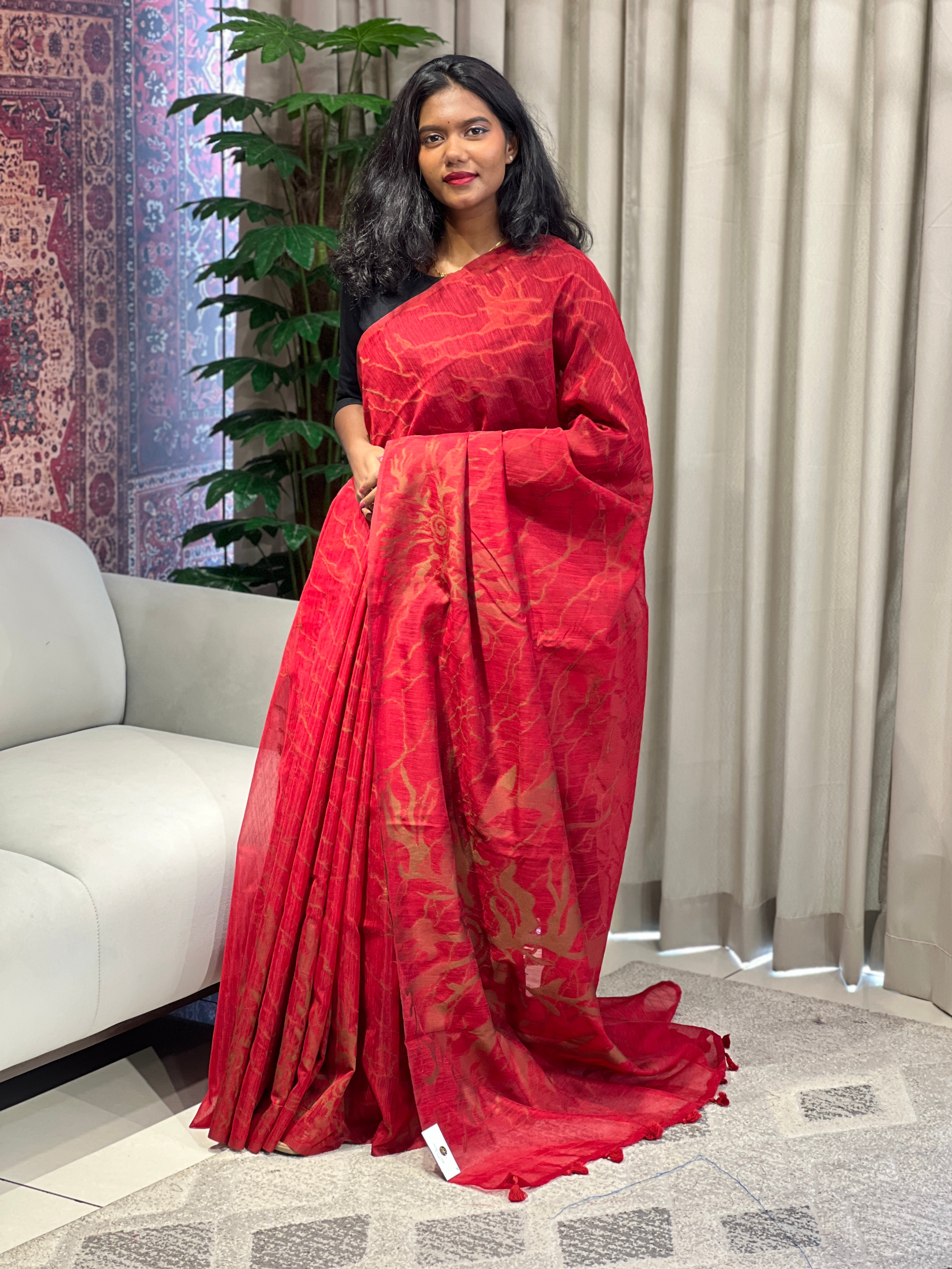 Thread Woven Jute Finish Saree | YNG997