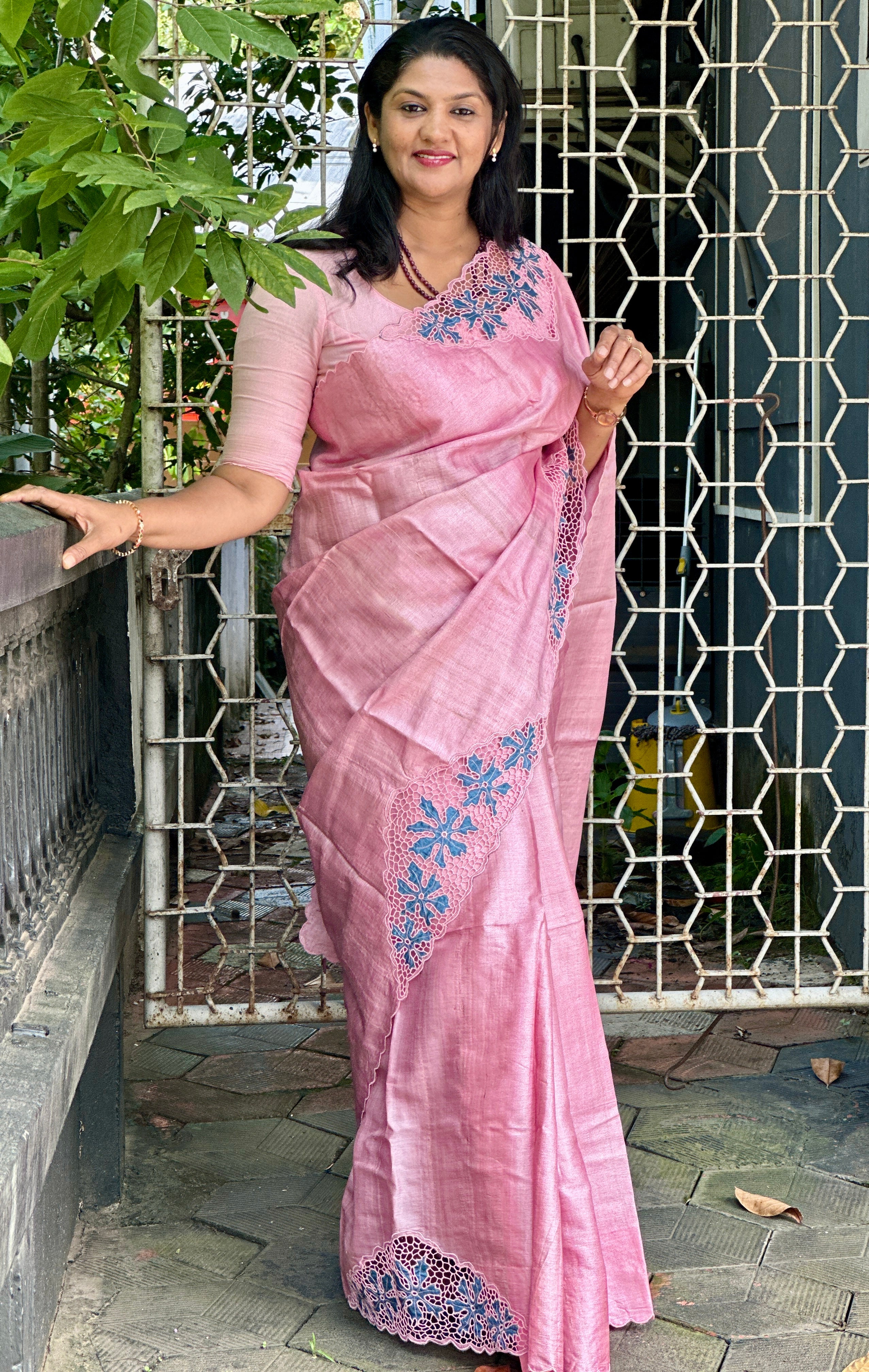 Twine Cut Work With Floral Applique Detailed Pure Desi Tussar Saree | TC406