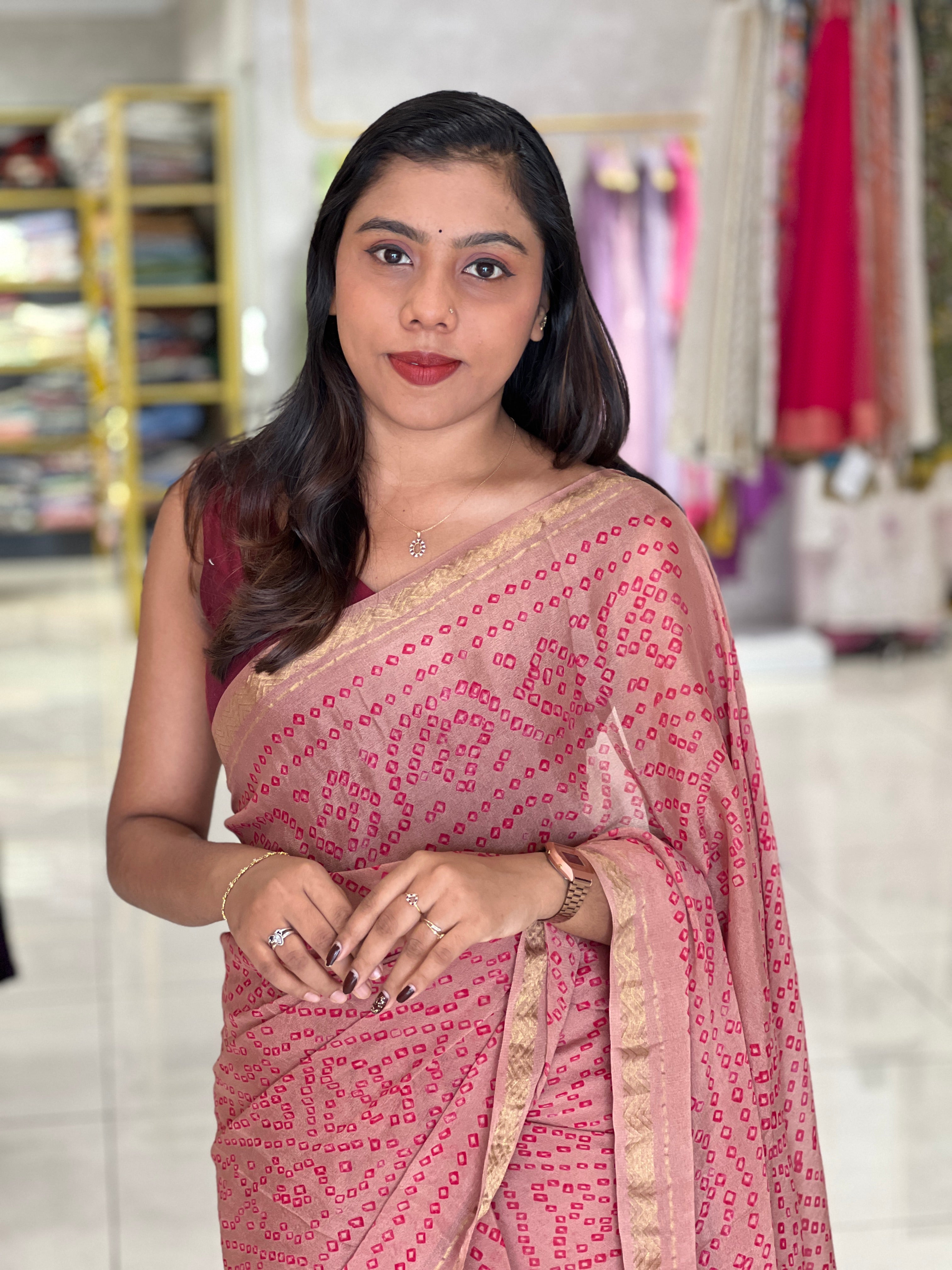 Traditional Hand-done Bandhni Printed Pure Georgette Saree | MSB132