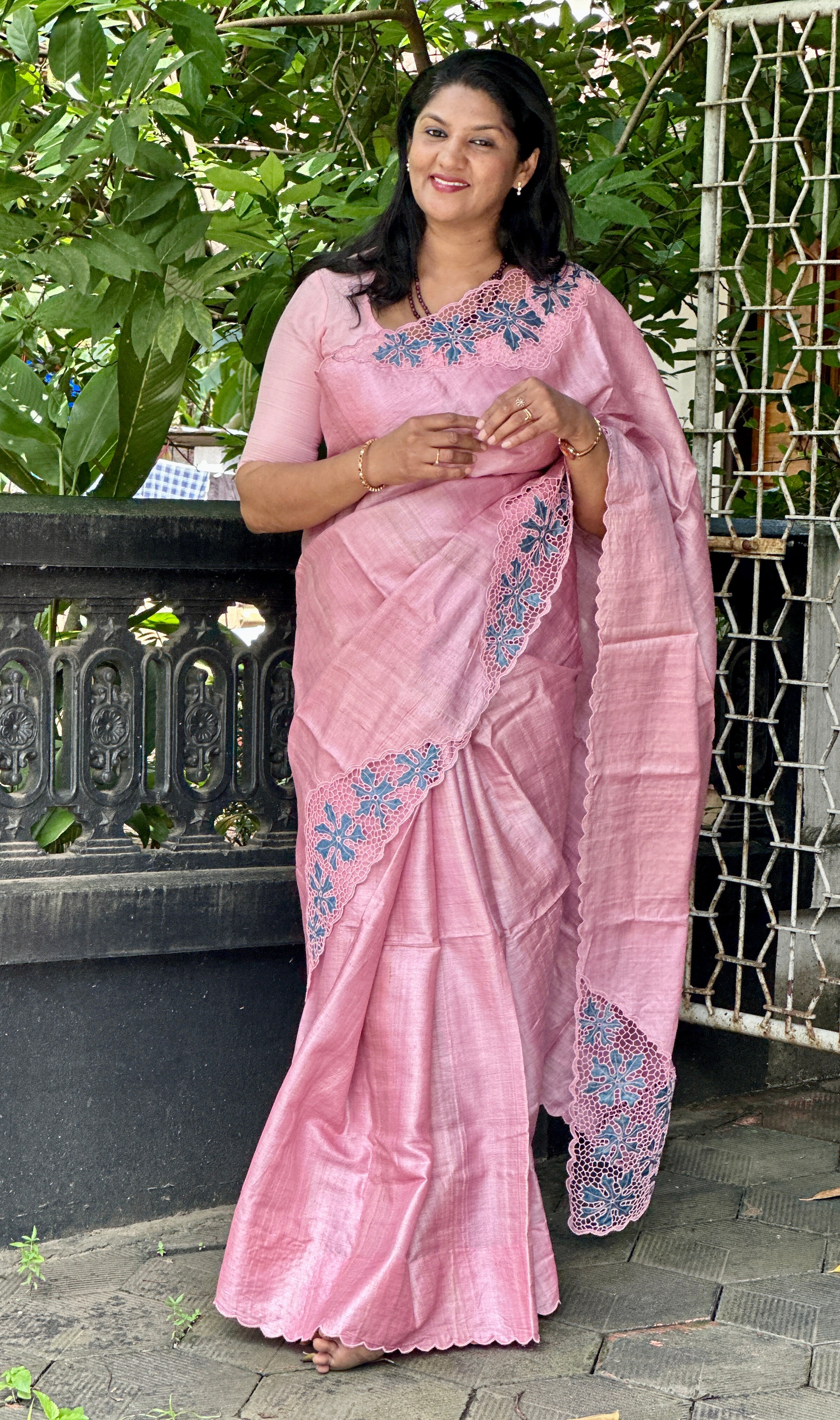 Twine Cut Work With Floral Applique Detailed Pure Desi Tussar Saree | TC406