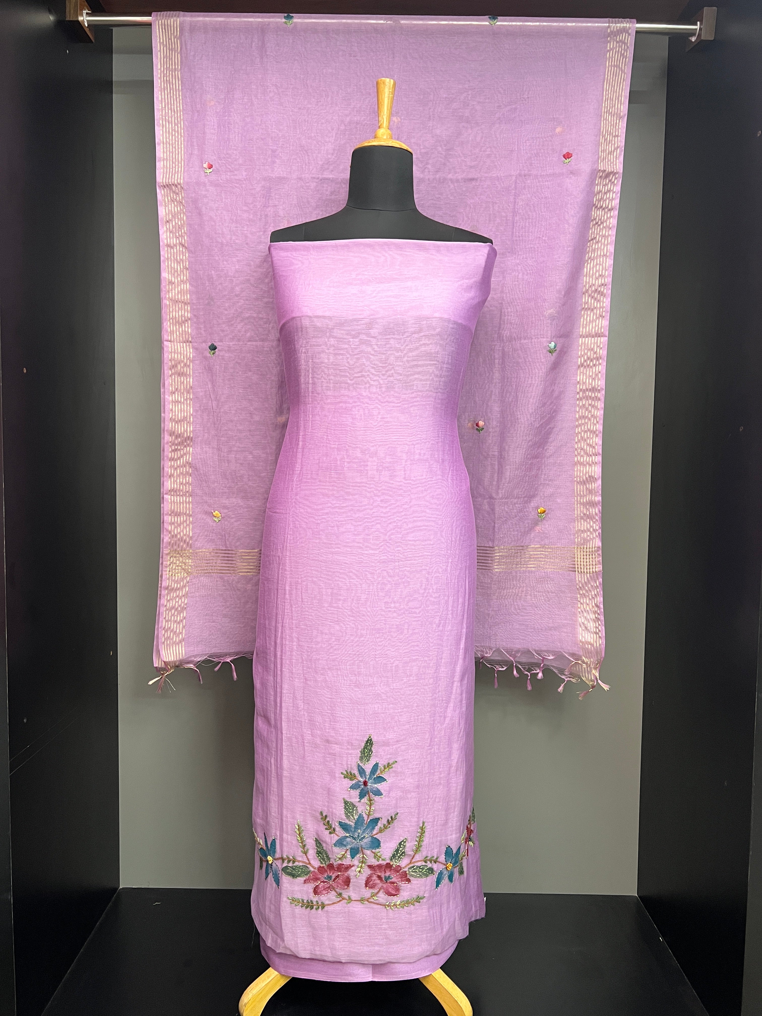 Floral Patterned Chanderi Finish Salwar Set | SGS195