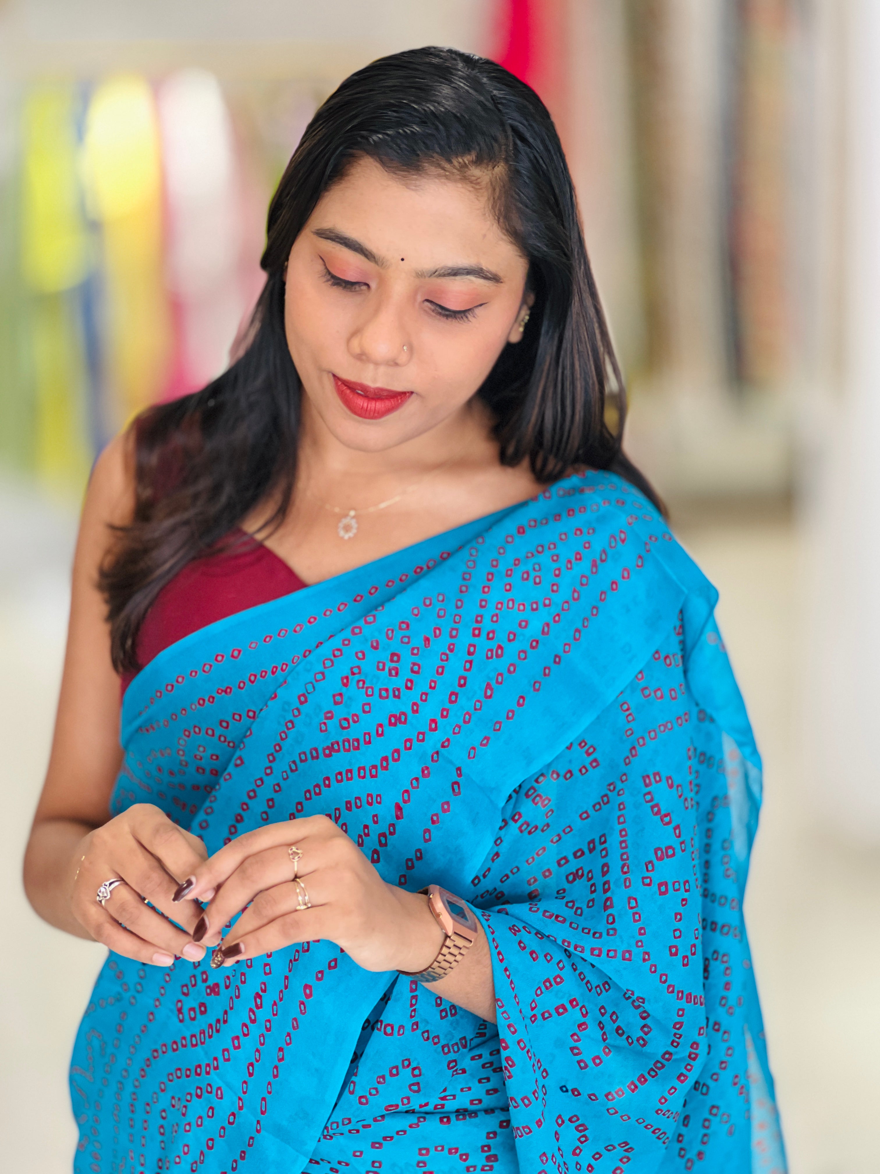 Traditional Hand-done Bandhni Printed Pure Georgette Saree | MSB137