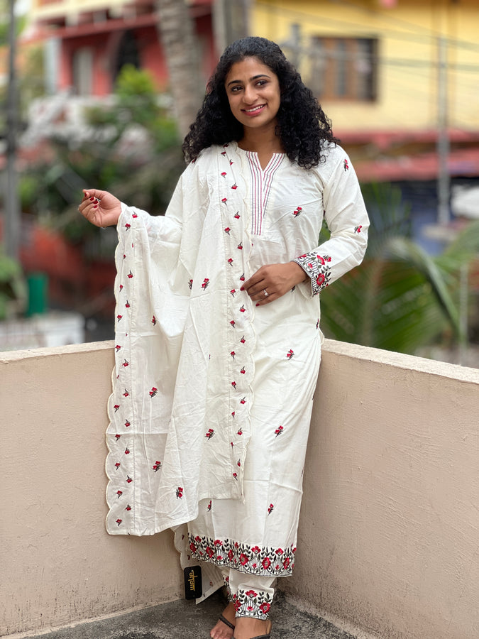 Floral Embroidery Cotton Kurta Set | AV193