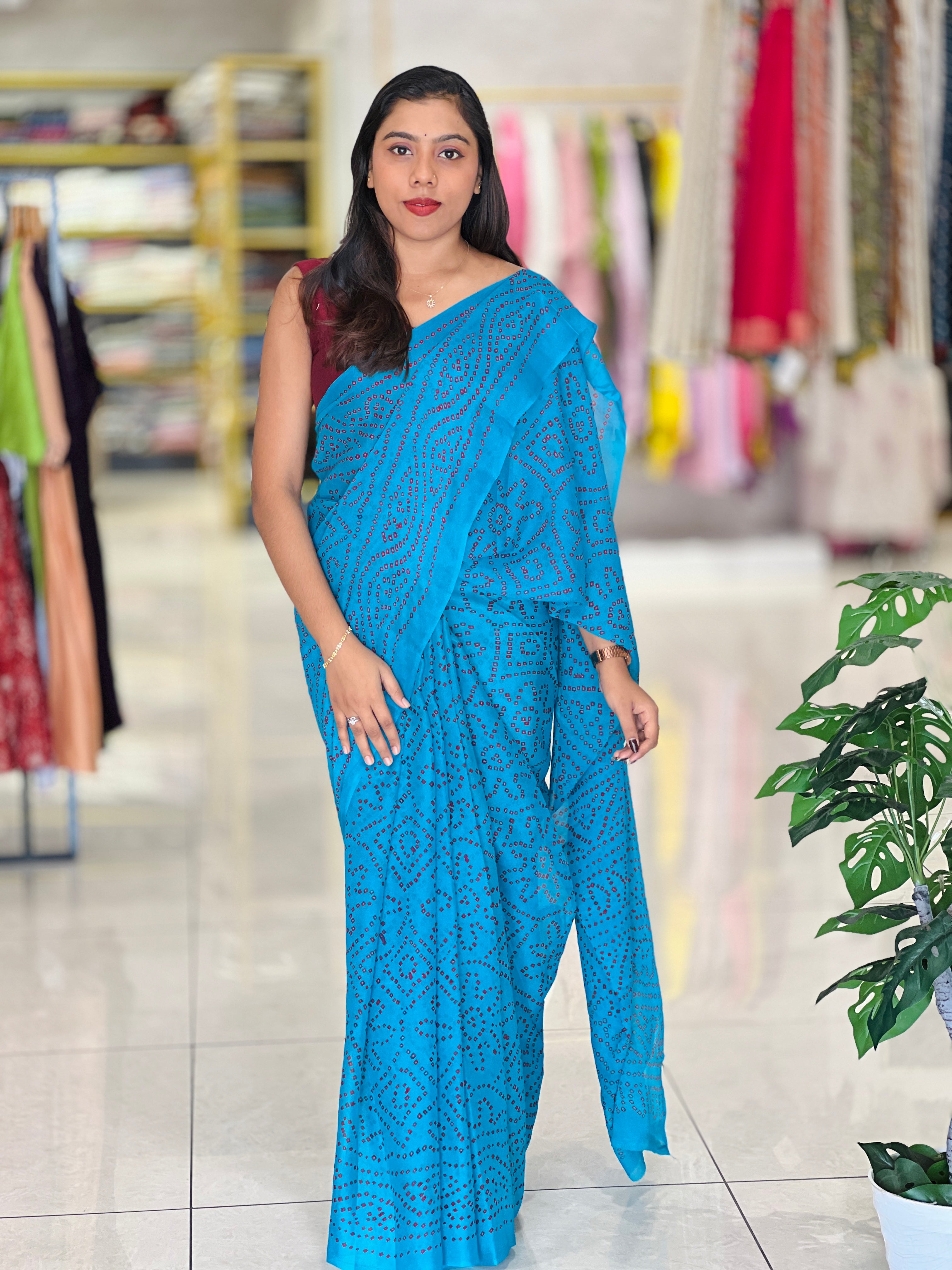Traditional Hand-done Bandhni Printed Pure Georgette Saree | MSB137