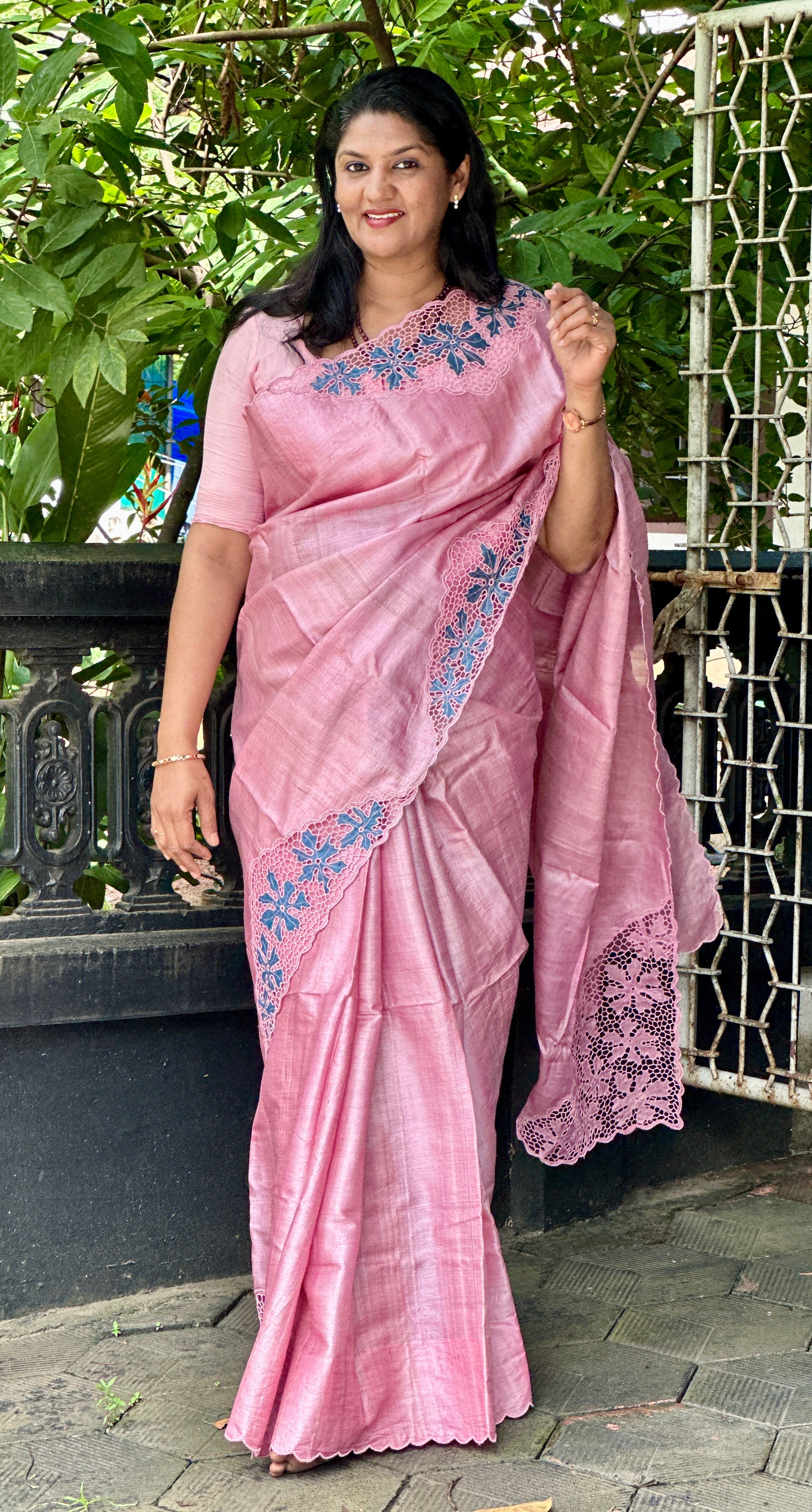 Twine Cut Work With Floral Applique Detailed Pure Desi Tussar Saree | TC406