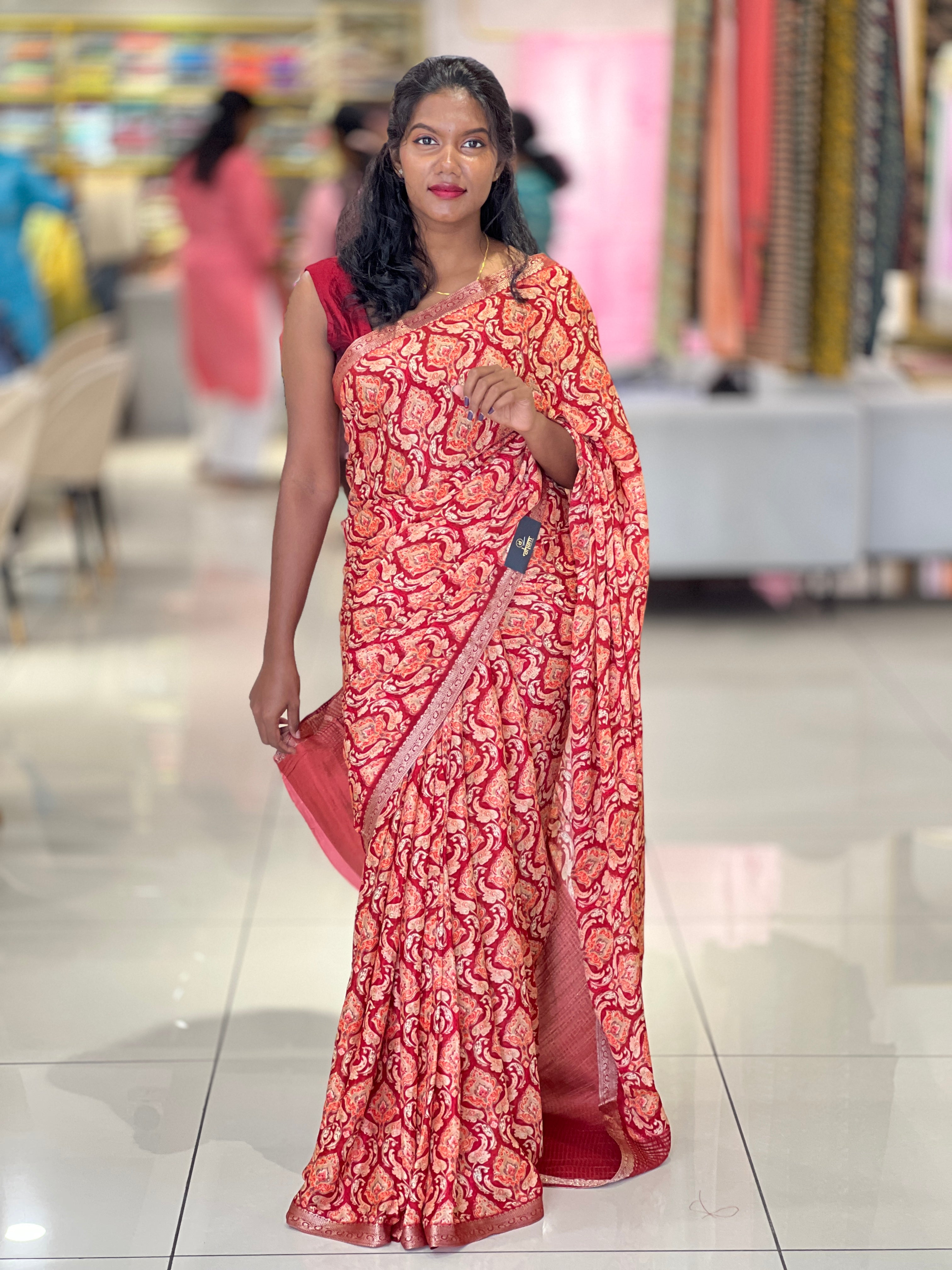 Printed Chinon Saree | SSN343