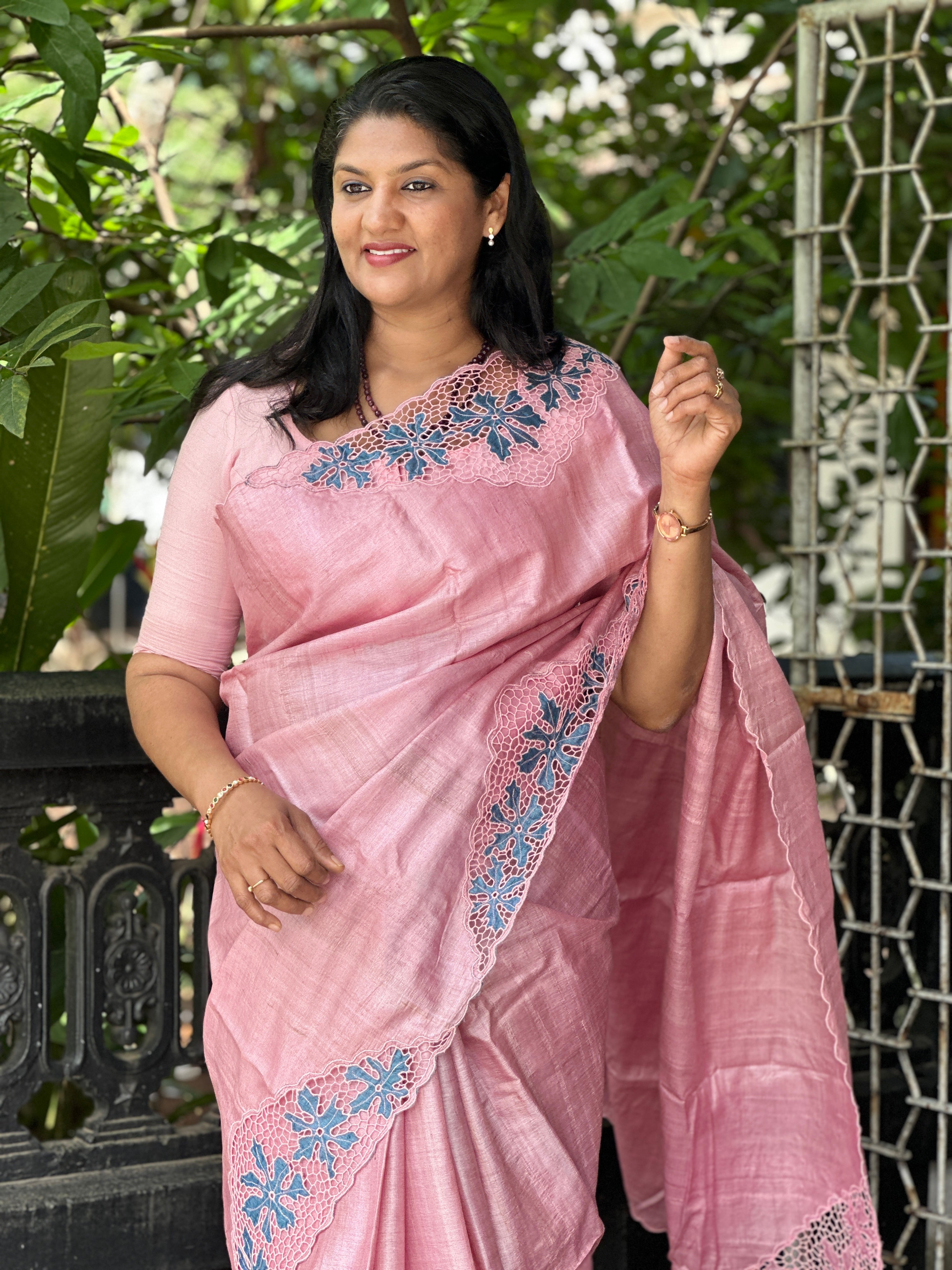 Twine Cut Work With Floral Applique Detailed Pure Desi Tussar Saree | TC406