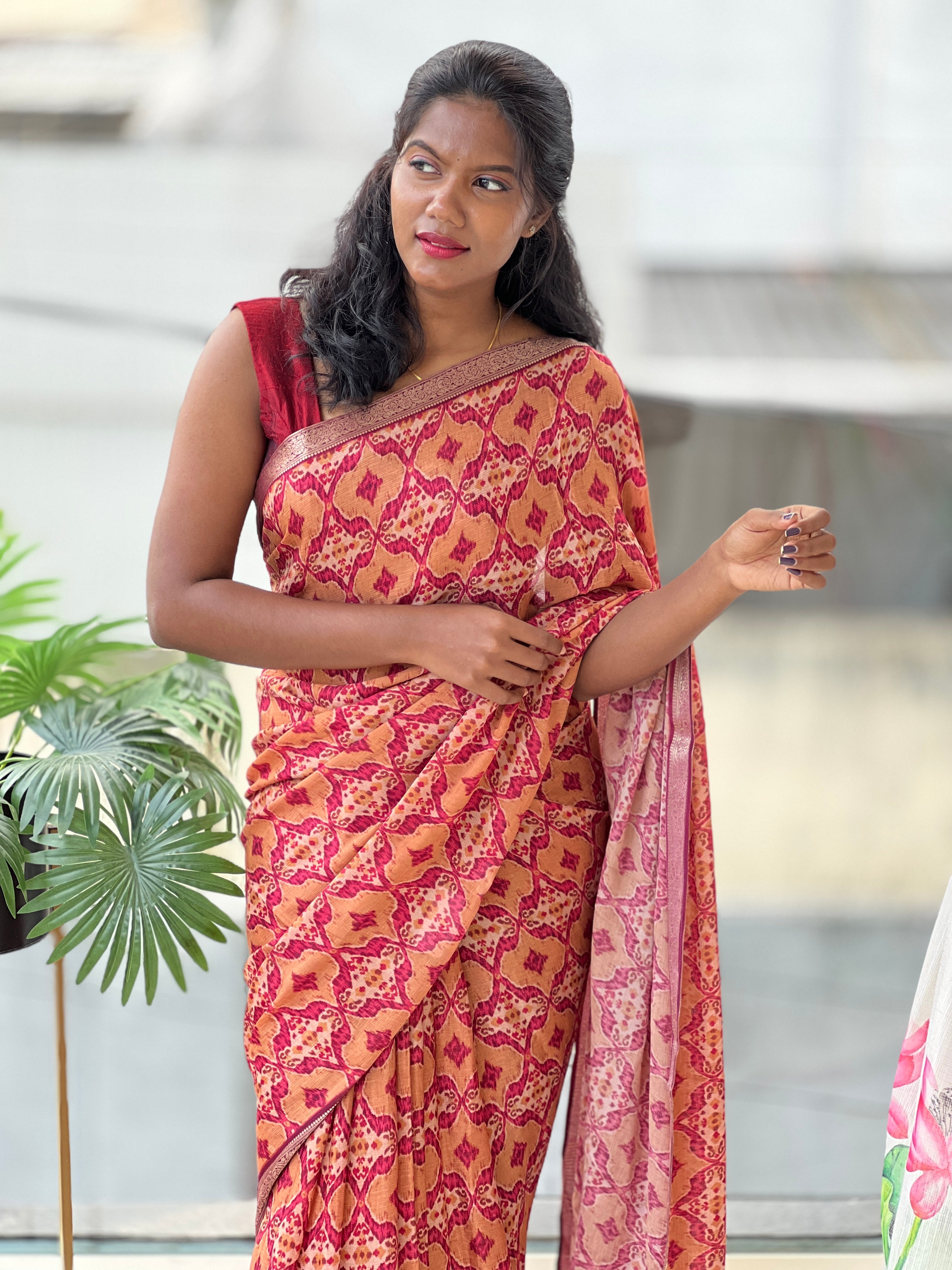 Printed Chinon Saree | SSN344