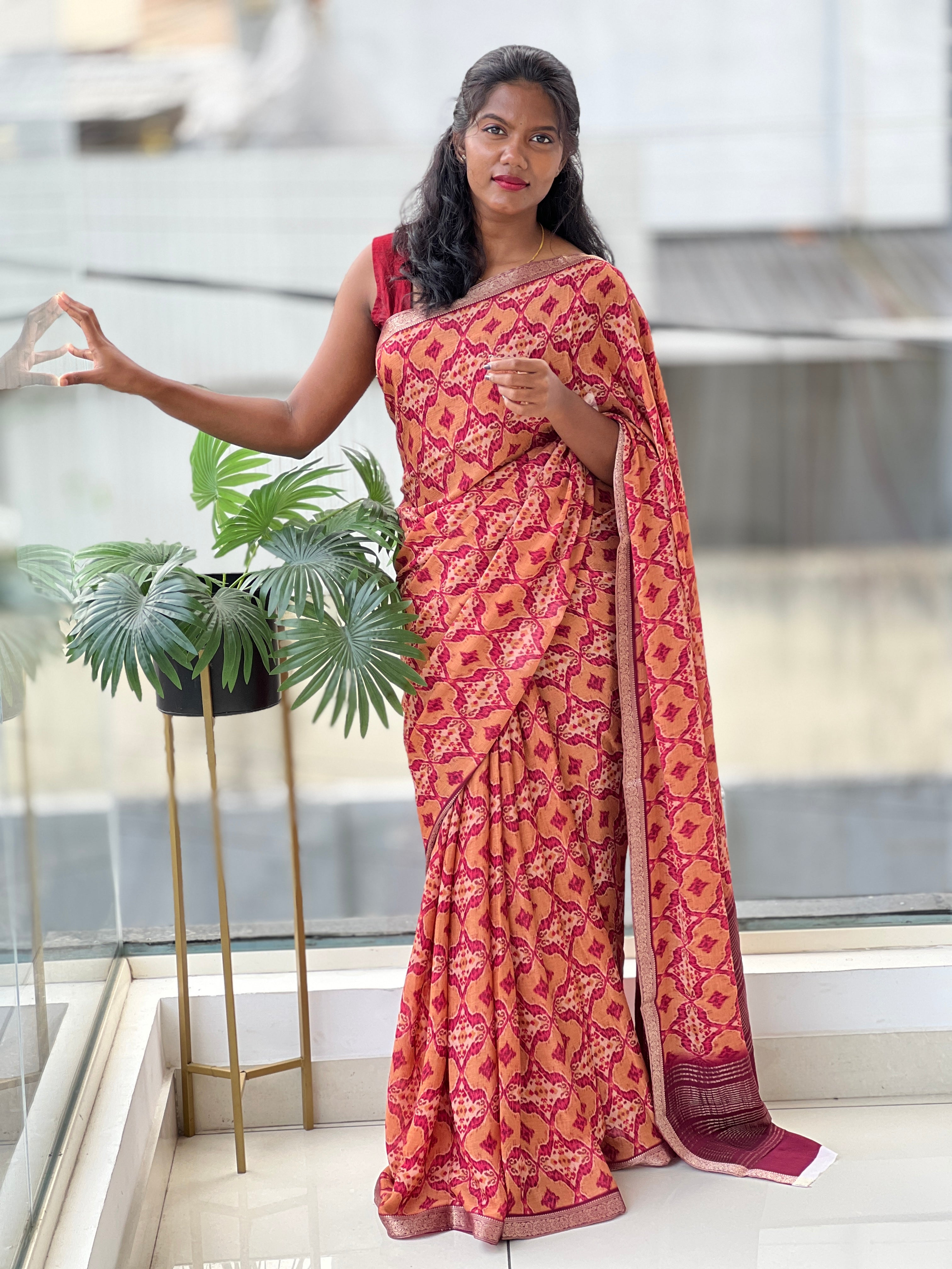 Printed Chinon Saree | SSN344