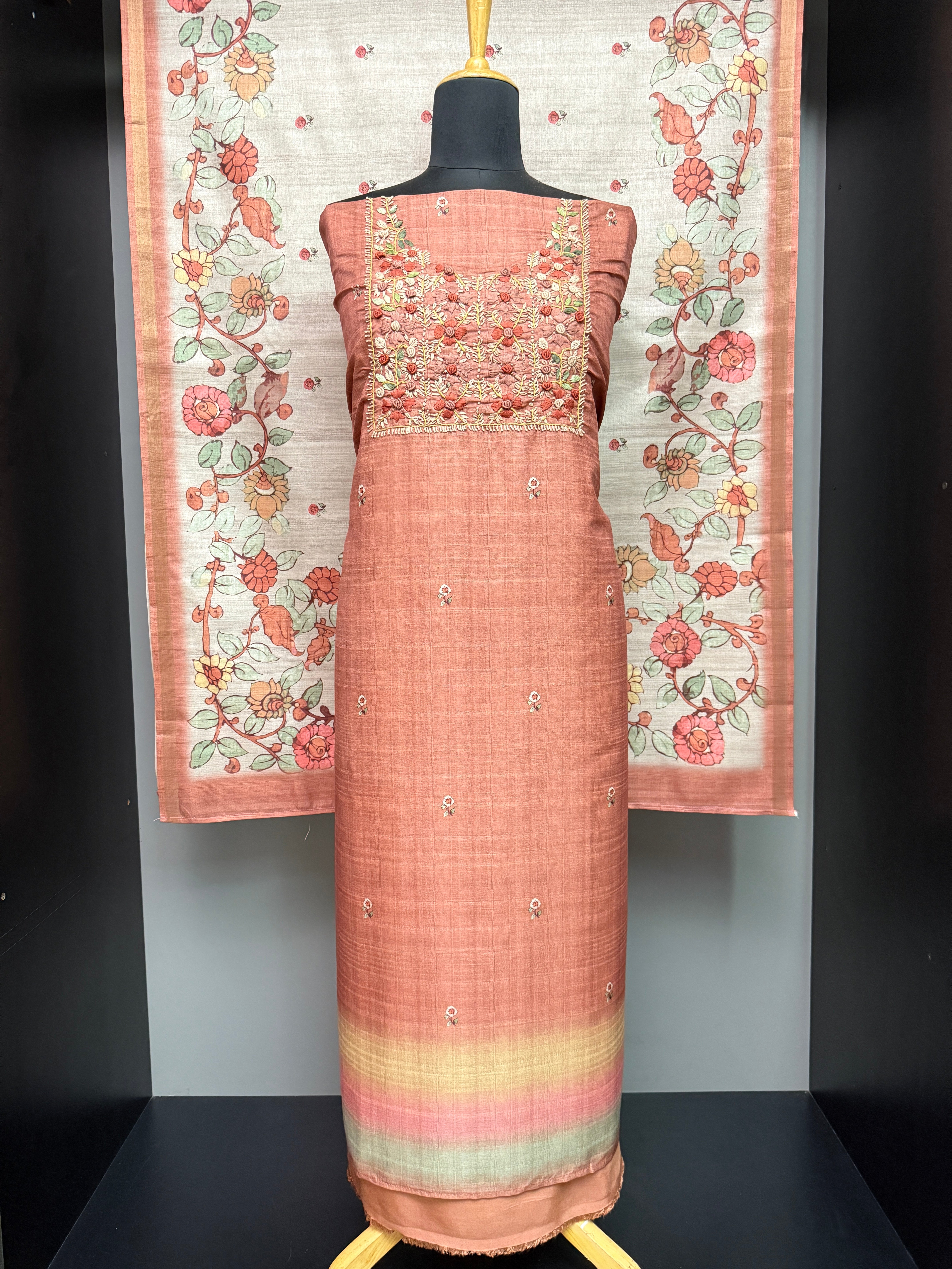 Yoke Floral Hand Embroidery Semi Silk Salwar Set | PHU144
