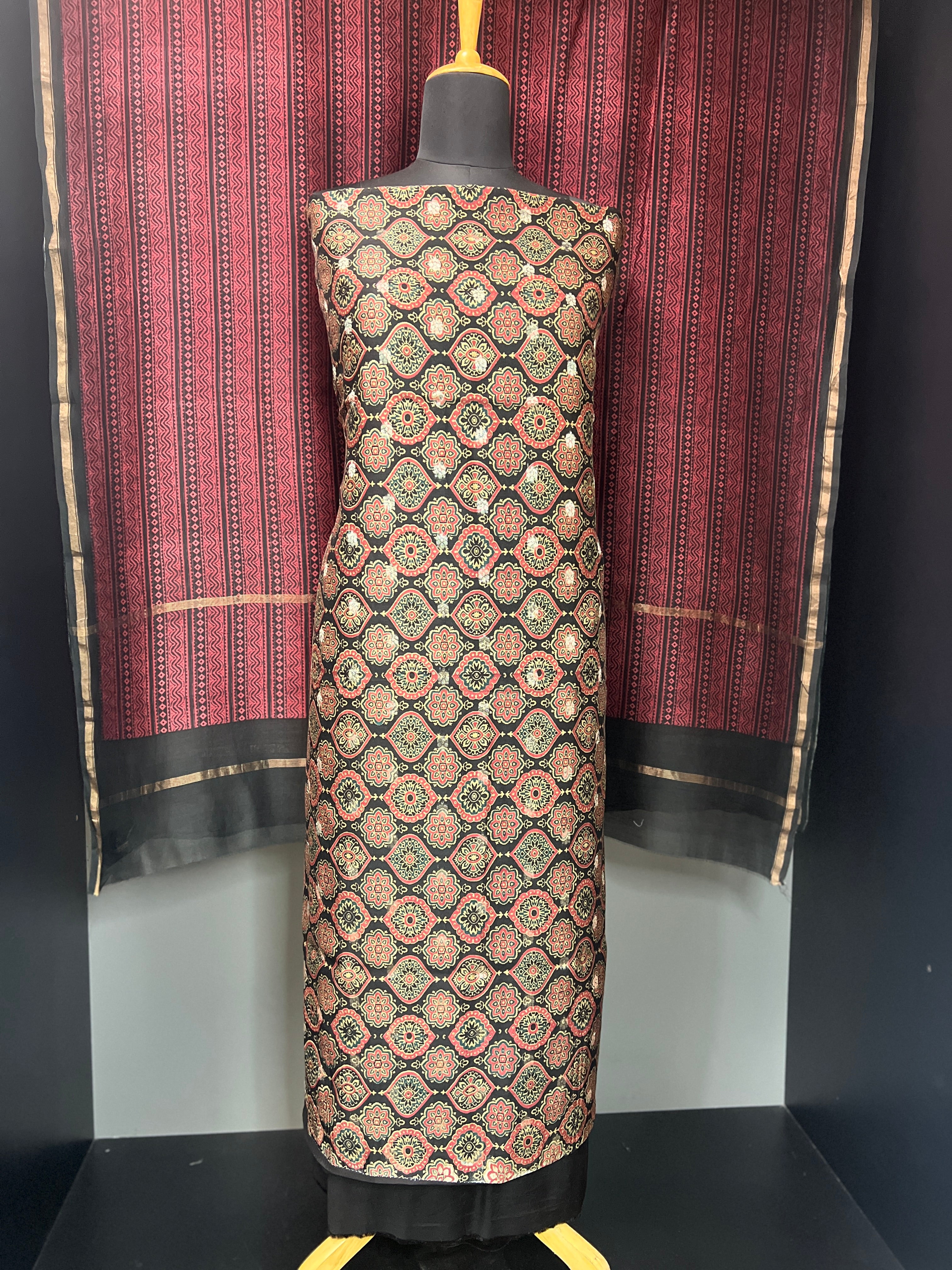 Ajrak Print With Banarasi Weaved Chanderi Silk Salwar Set | LV397