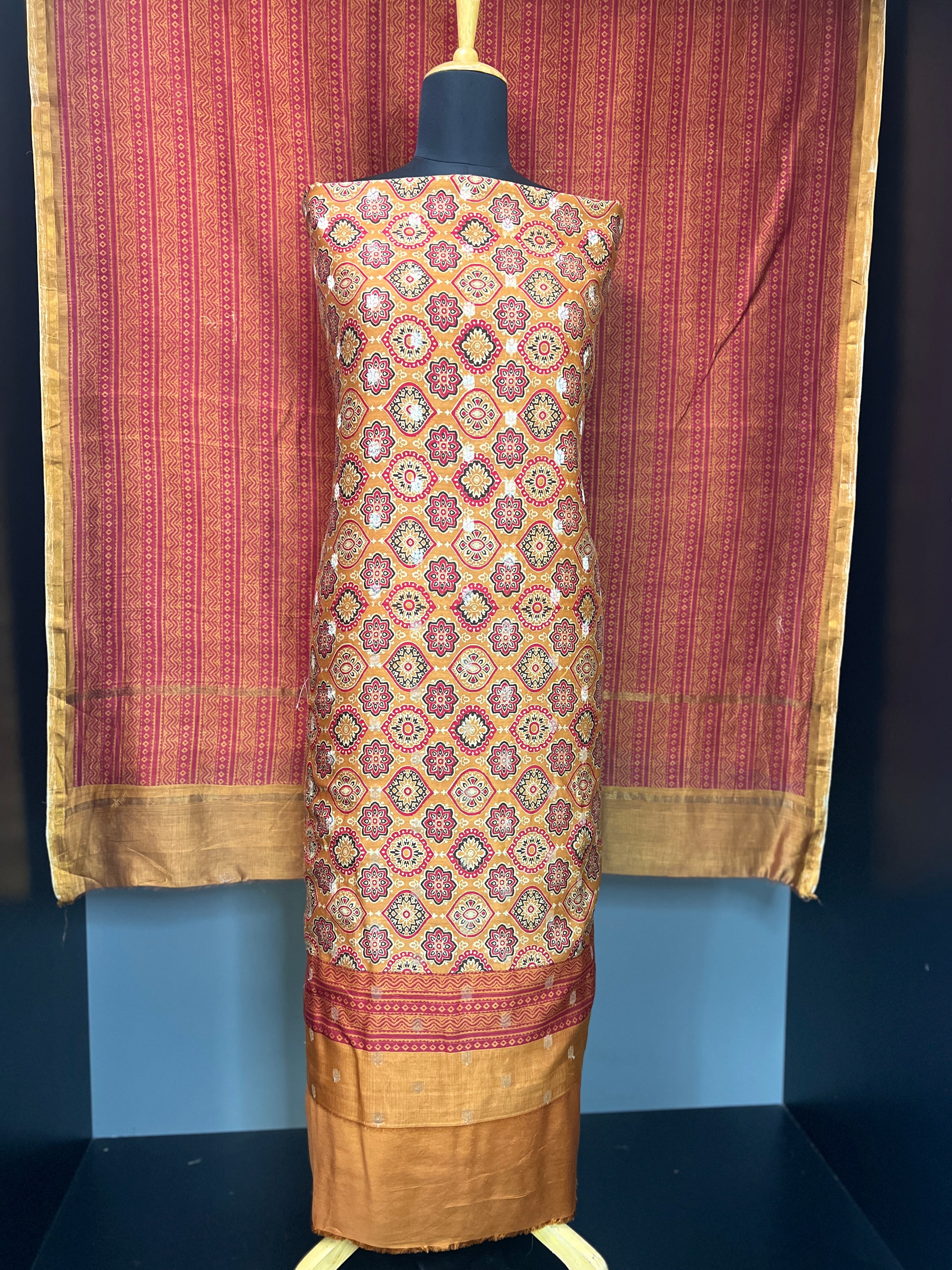 Ajrak Print With Banarasi Weaved Chanderi Silk Salwar Set | LV396