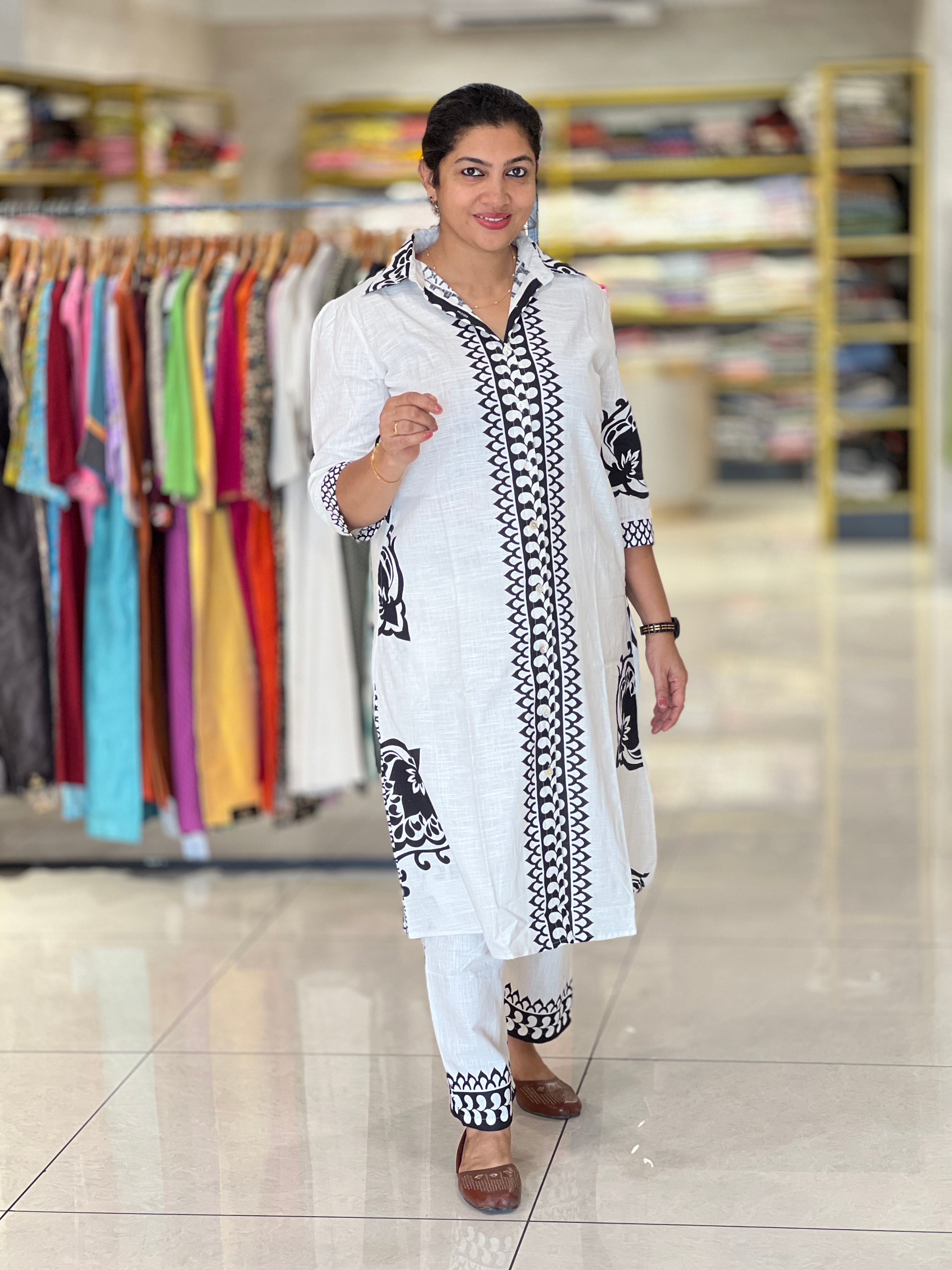 Screen Printed Pattern Slub Linen Cord Set | OMF181