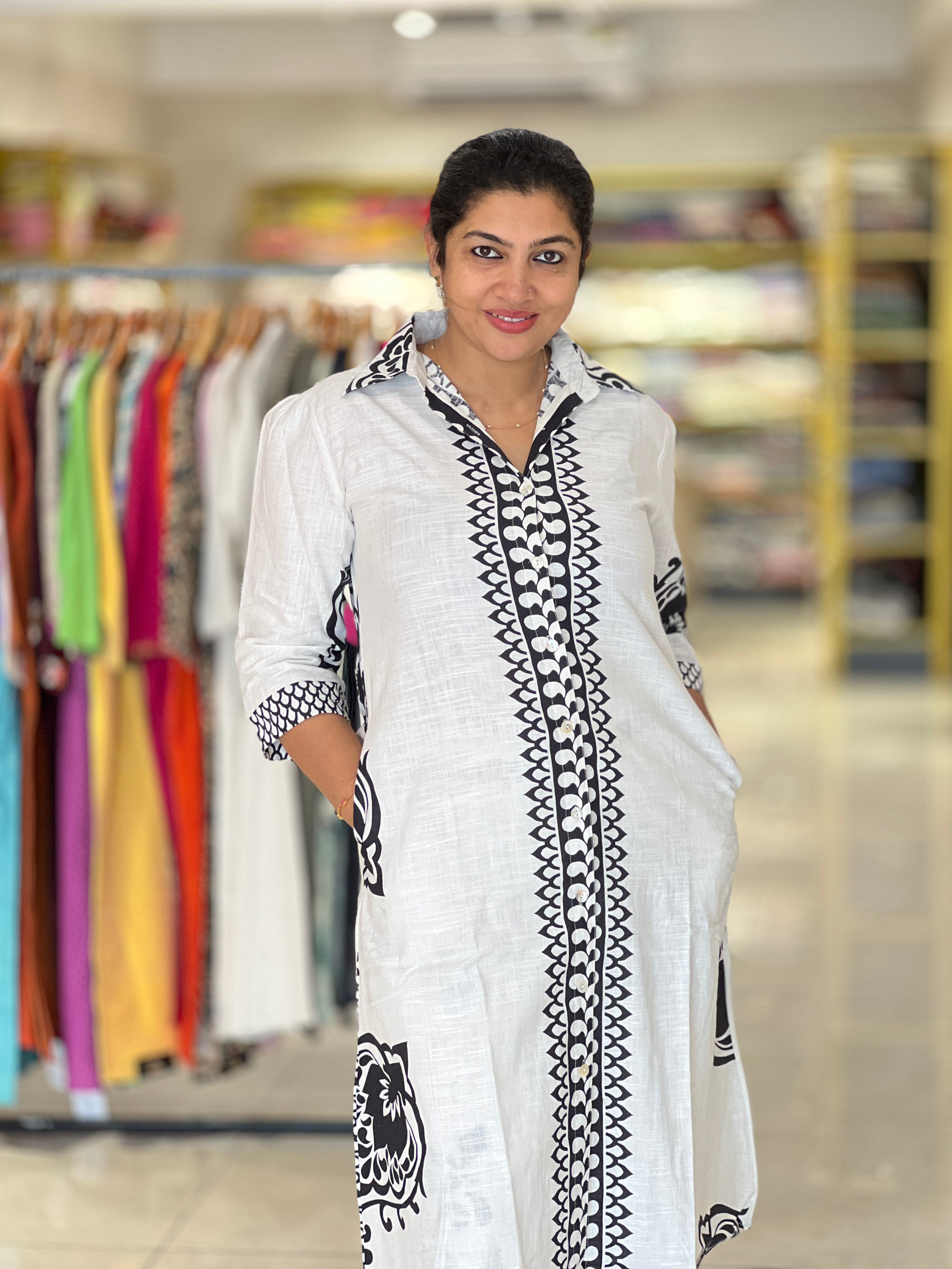 Screen Printed Pattern Slub Linen Cord Set | OMF181