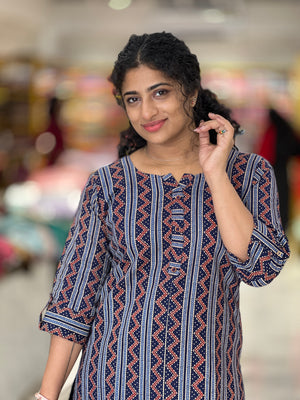 Printed Cotton Kurta With Button Detailing | AJT120