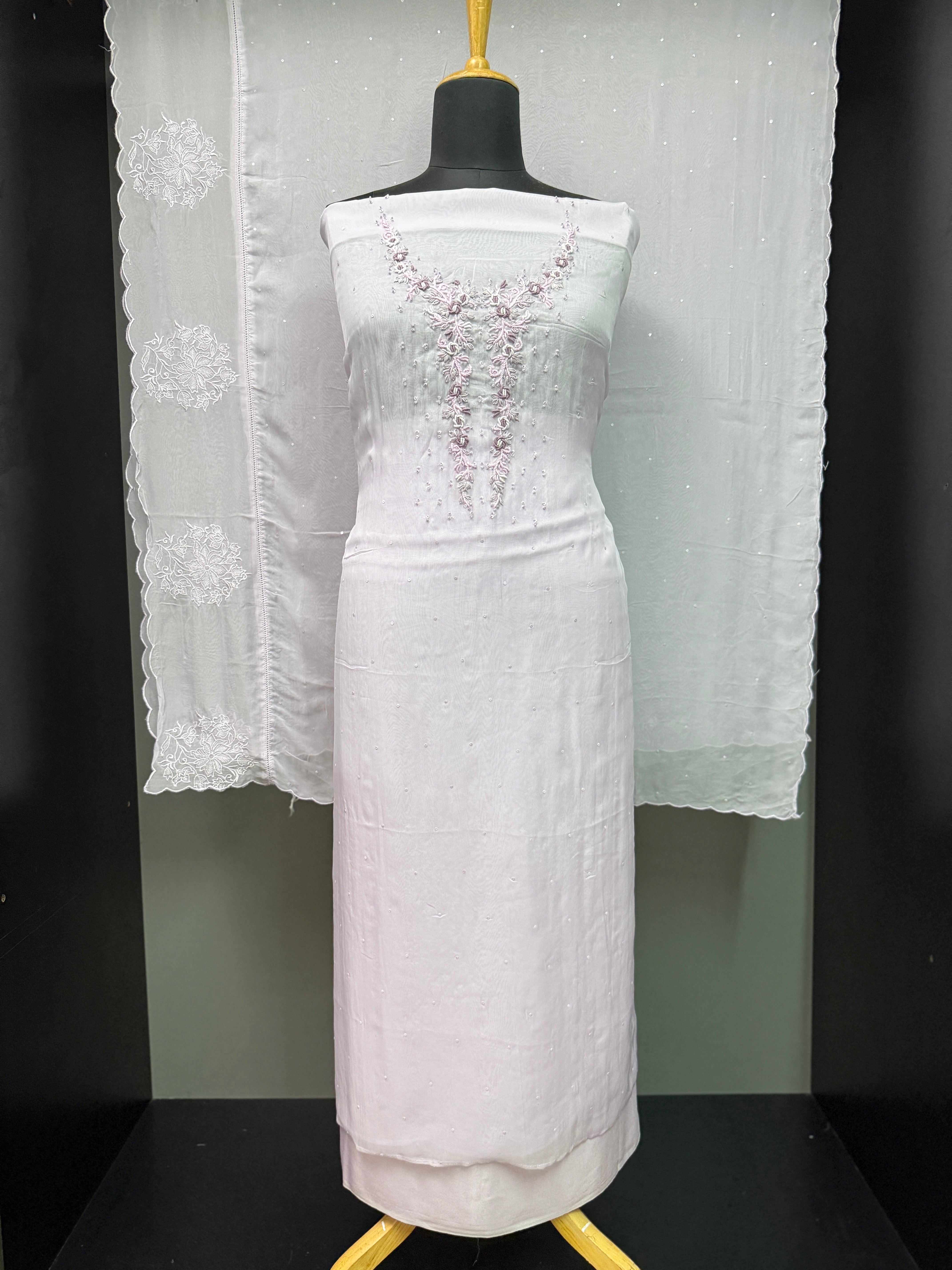 Hand Embroidered Viscose Silk Organza Salwar Set | PHU157