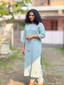 Floral Embroidered Cotton Kurta Set | OS453