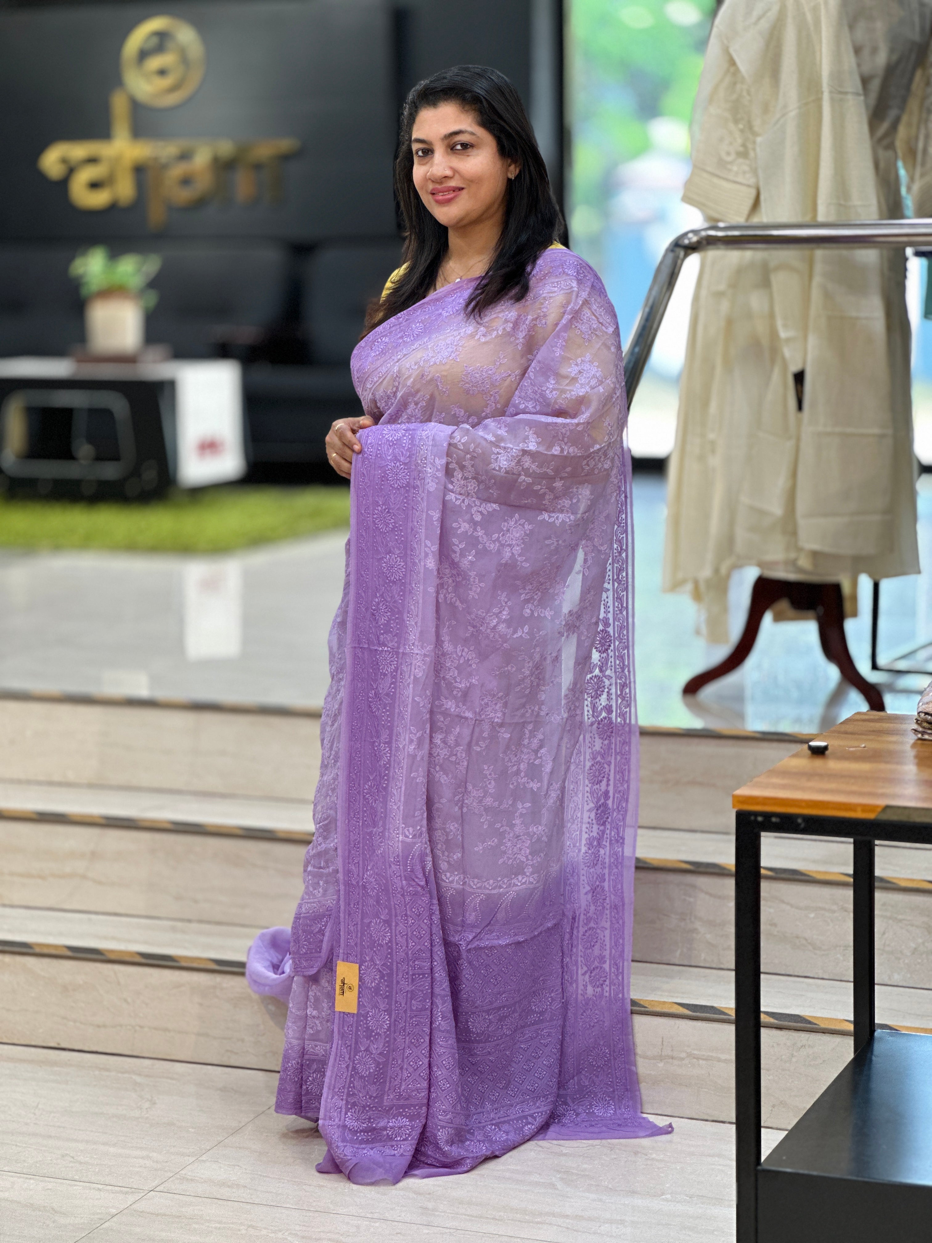 Lucknowi Floral Embroidery Detailed Viscose Organza Saree | MM417