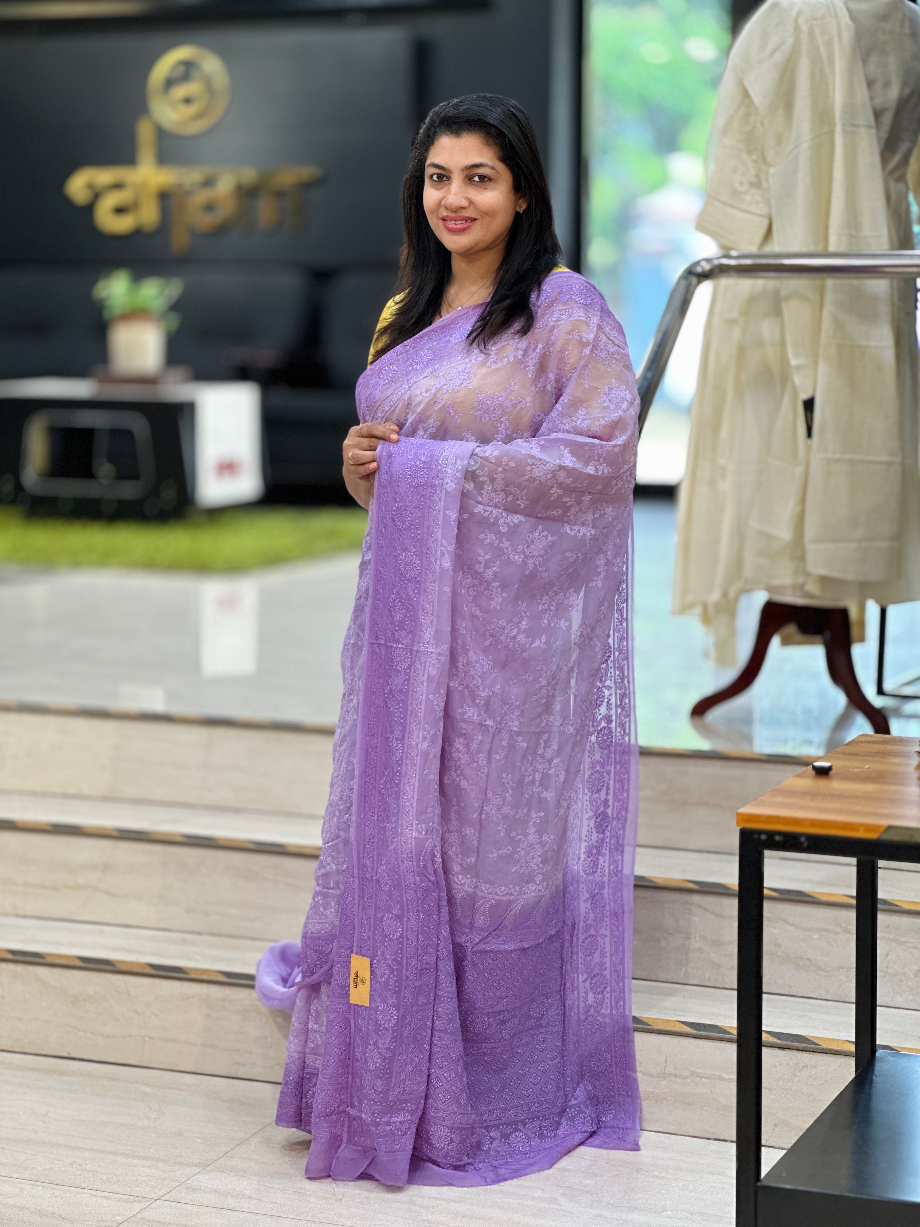 Lucknowi Floral Embroidery Detailed Viscose Organza Saree | MM417